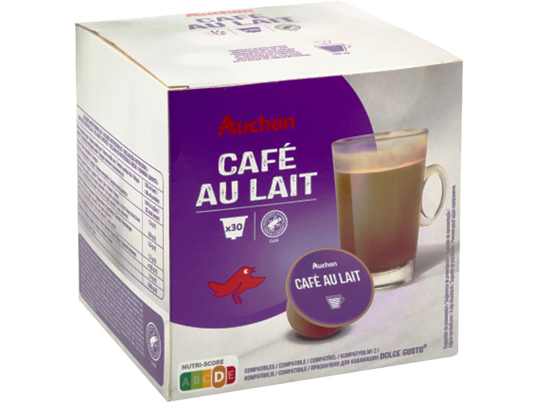 C&Aacute;PSULAS AUCHAN CAF&Eacute; COMPAT&Iacute;VEL DOLCE GUSTO COM LEITE 30UN