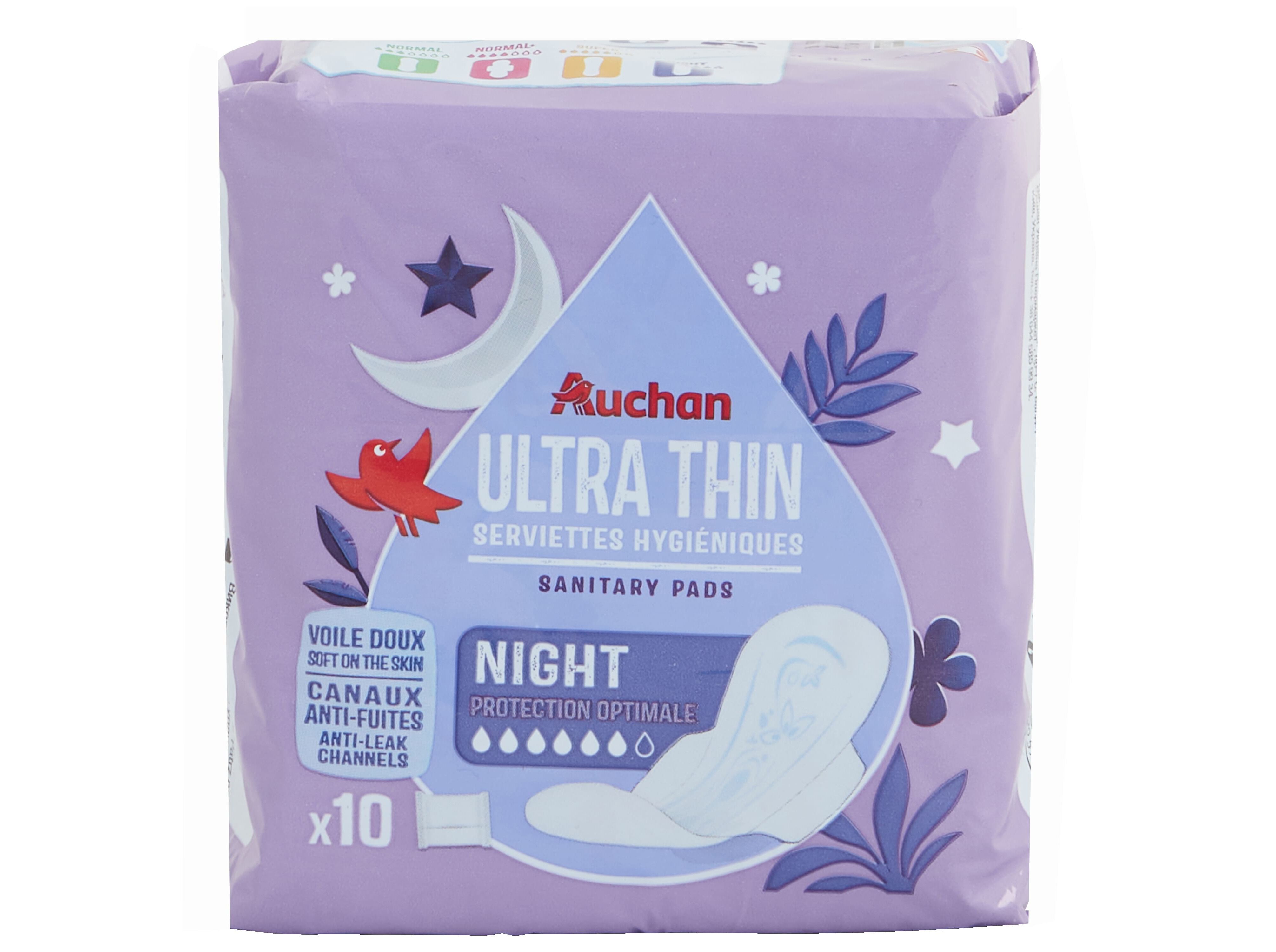 PENSOS HIGI&Eacute;NICOS AUCHAN ULTRA FINO NOITE COM ABAS BOLSA 10UN