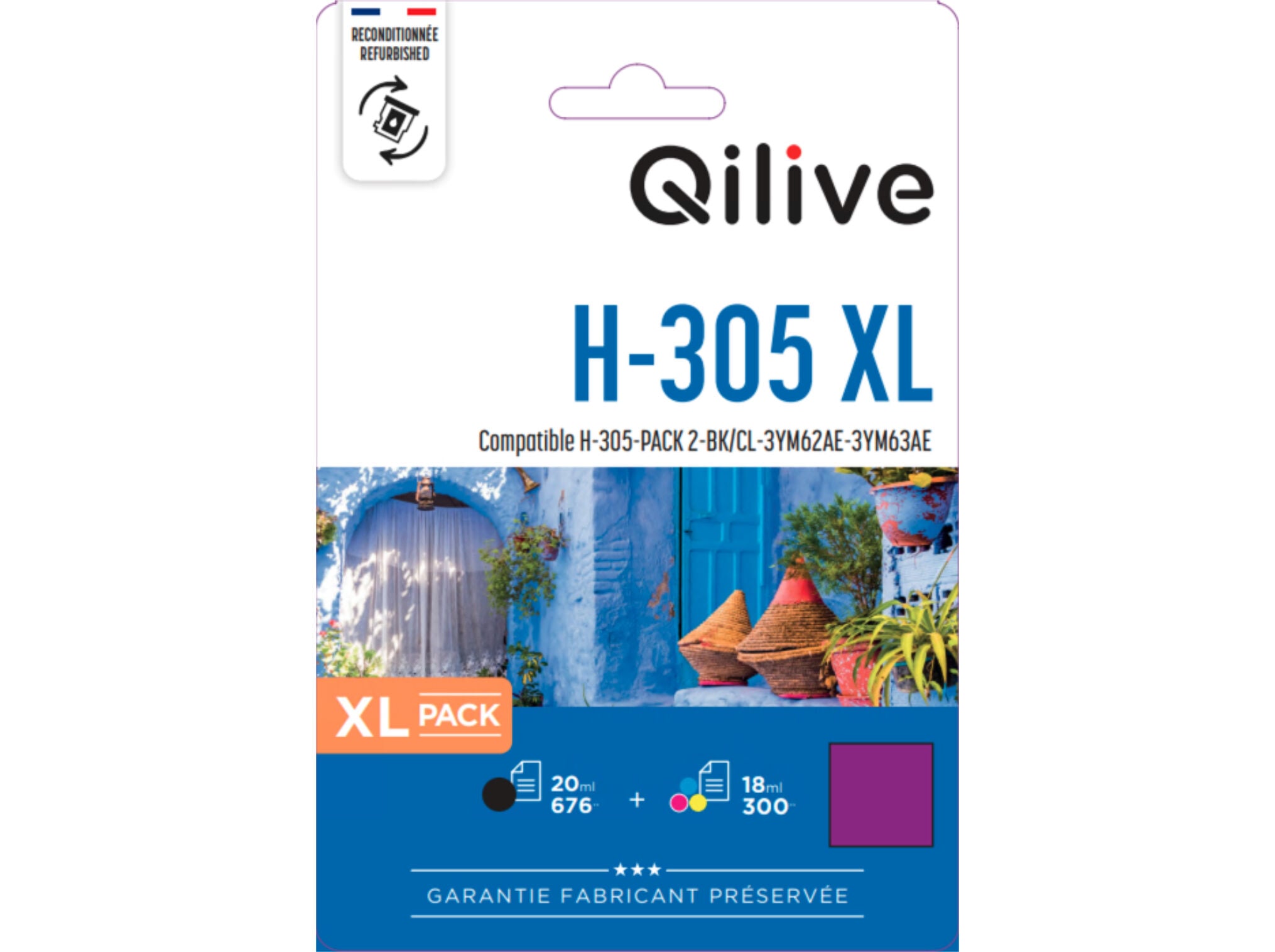 PACK TINTEIROS QILIVE COMPAT&Iacute;VEL HP 305XL PRETO E TRICOLOR image number 1
