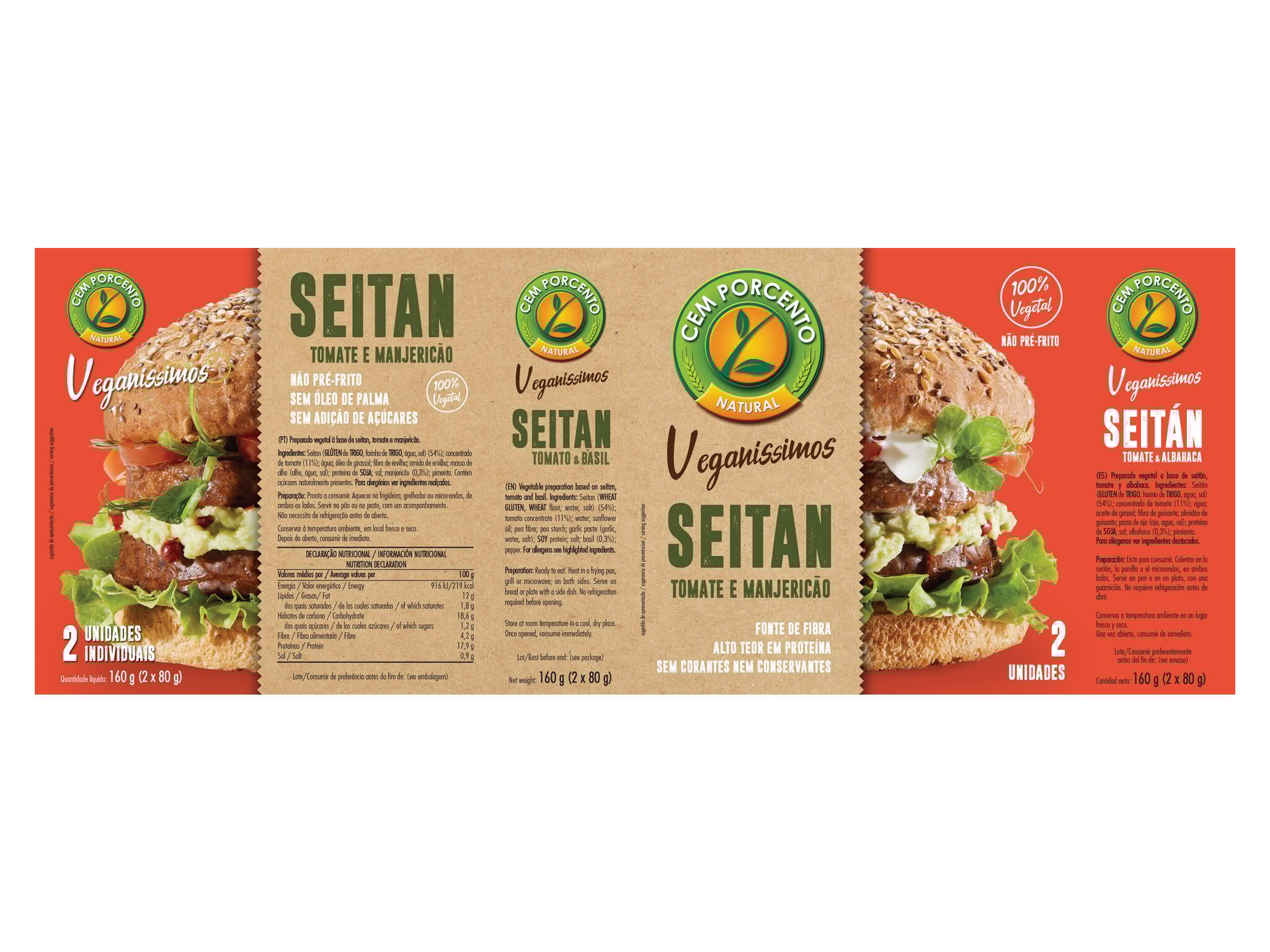 HAMBURGUER CEM PORCENTO VEGAN&Iacute;SSIMO TOMATE E MANJERIC&Atilde;O 160G image number 1