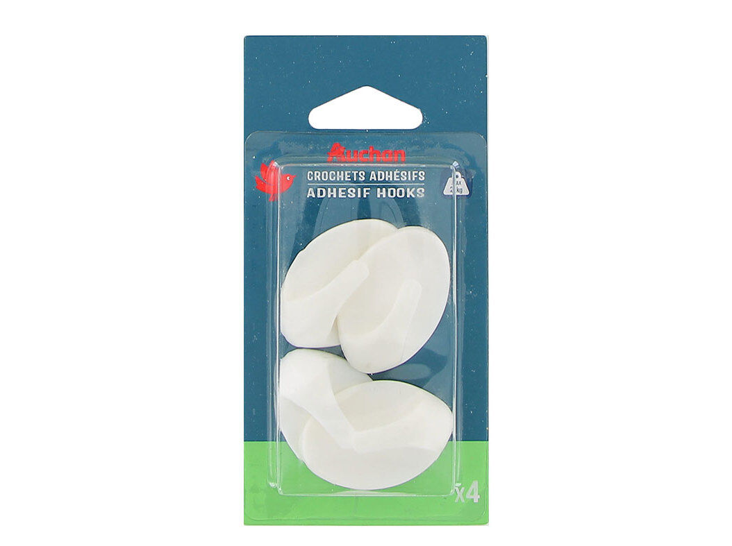 GANCHO ADESIVO AUCHAN BRANCO OVAL 4 PE&Ccedil;AS image number 0