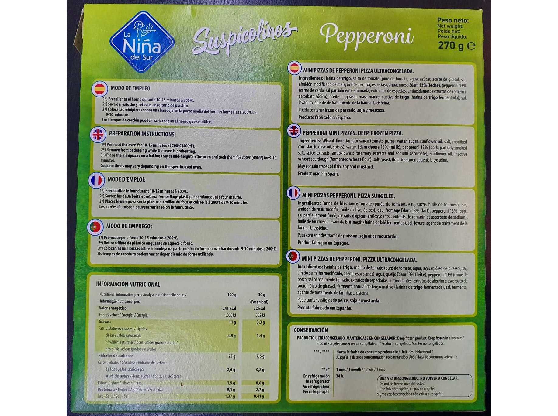 MINI PIZZAS LA NI&Ntilde;A DEL SUR PEPPERONI 9UN 270G image number 1