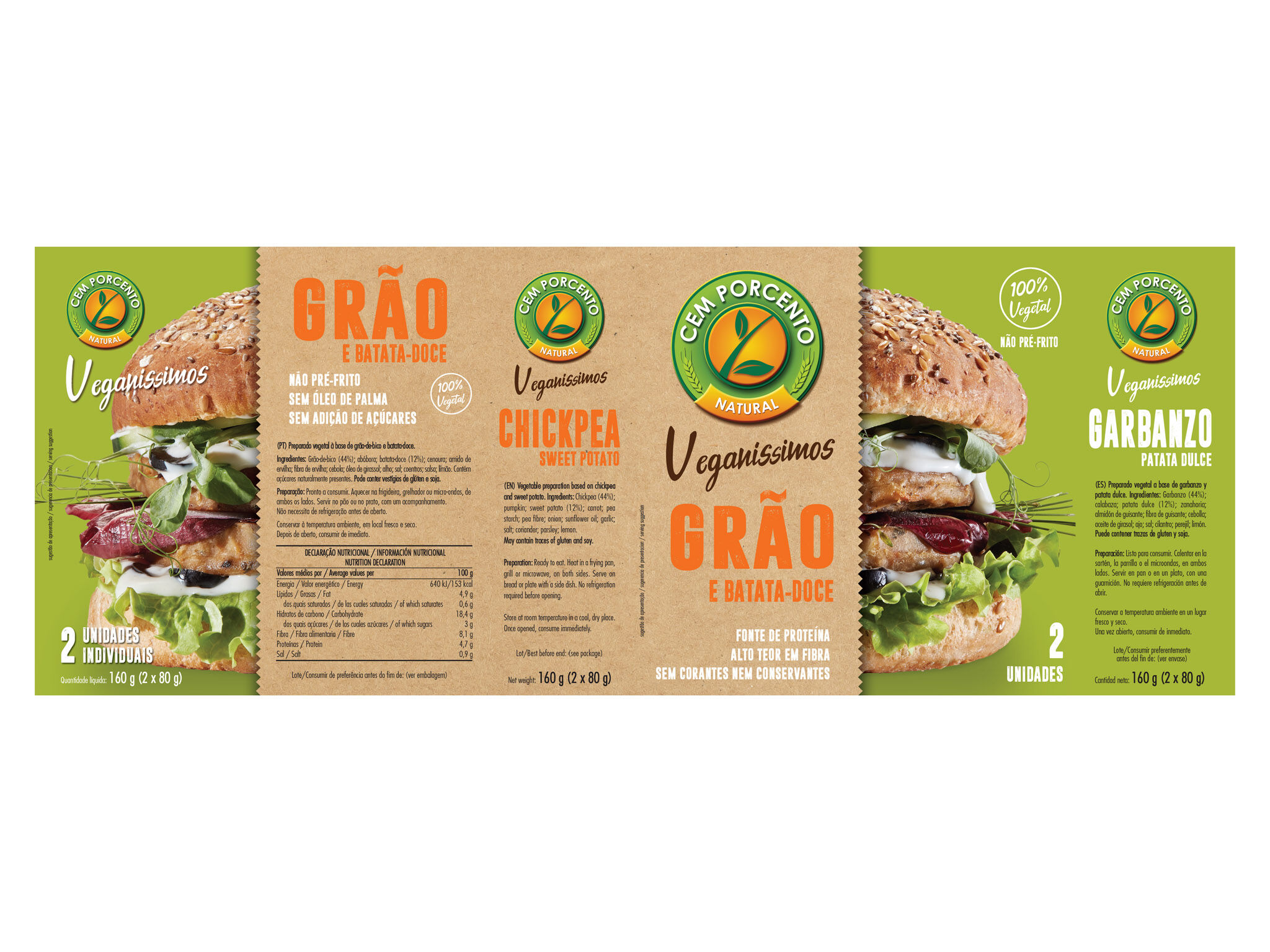 HAMBURGUER CEM PORCENTO VEGAN&Iacute;SSIMO GR&Atilde;O BATATA DOCE 160G image number 1