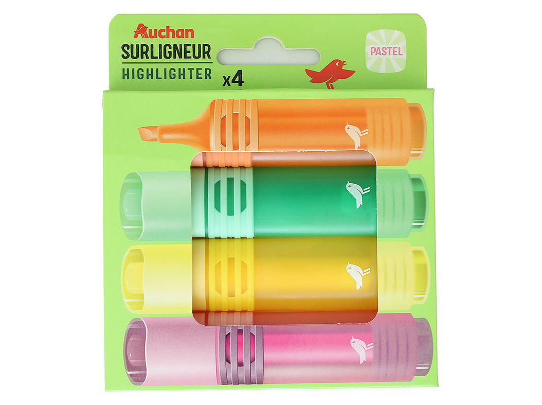 CONJUNTO DE 4 SUBLINHADORES AUCHAN CORES PASTEL