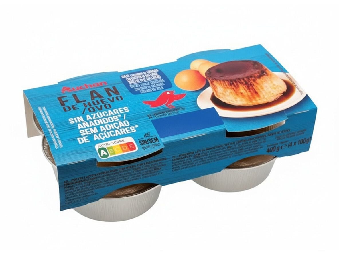 PUDIM AUCHAN FLAN DE OVO SEM A&Ccedil;&Uacute;CAR 4X100G image number 0