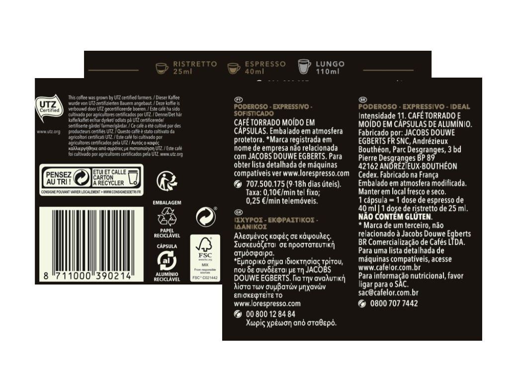 C&Aacute;PSULAS L'OR ESPRESSO COMPAT&Iacute;VEL NESPRESSO CAF&Eacute; RISTRETTO INTENSIDADE 11 40UN image number 1