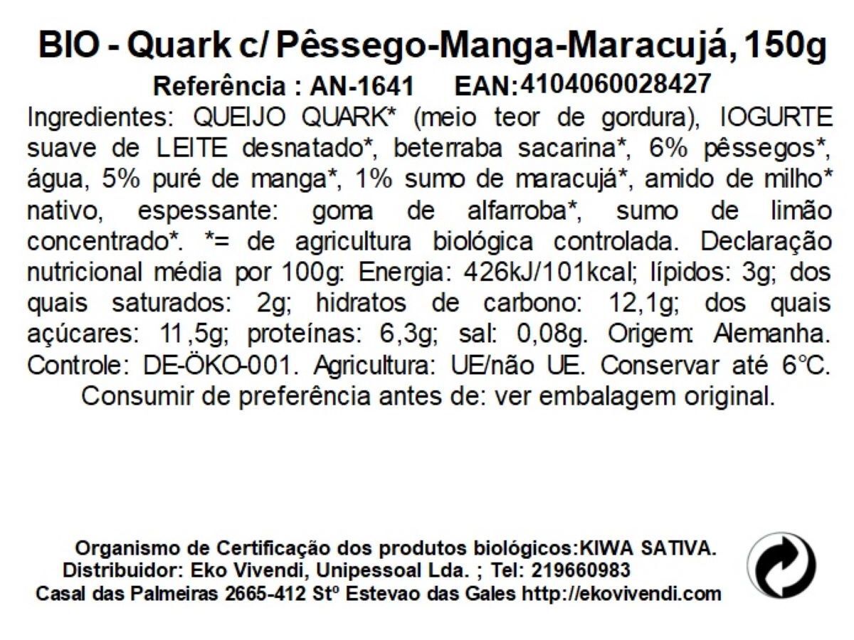 QUARK BIO ANDECHSER P&Ecirc;SSEGO MANGA MARACUJ&Aacute; 150G image number 1