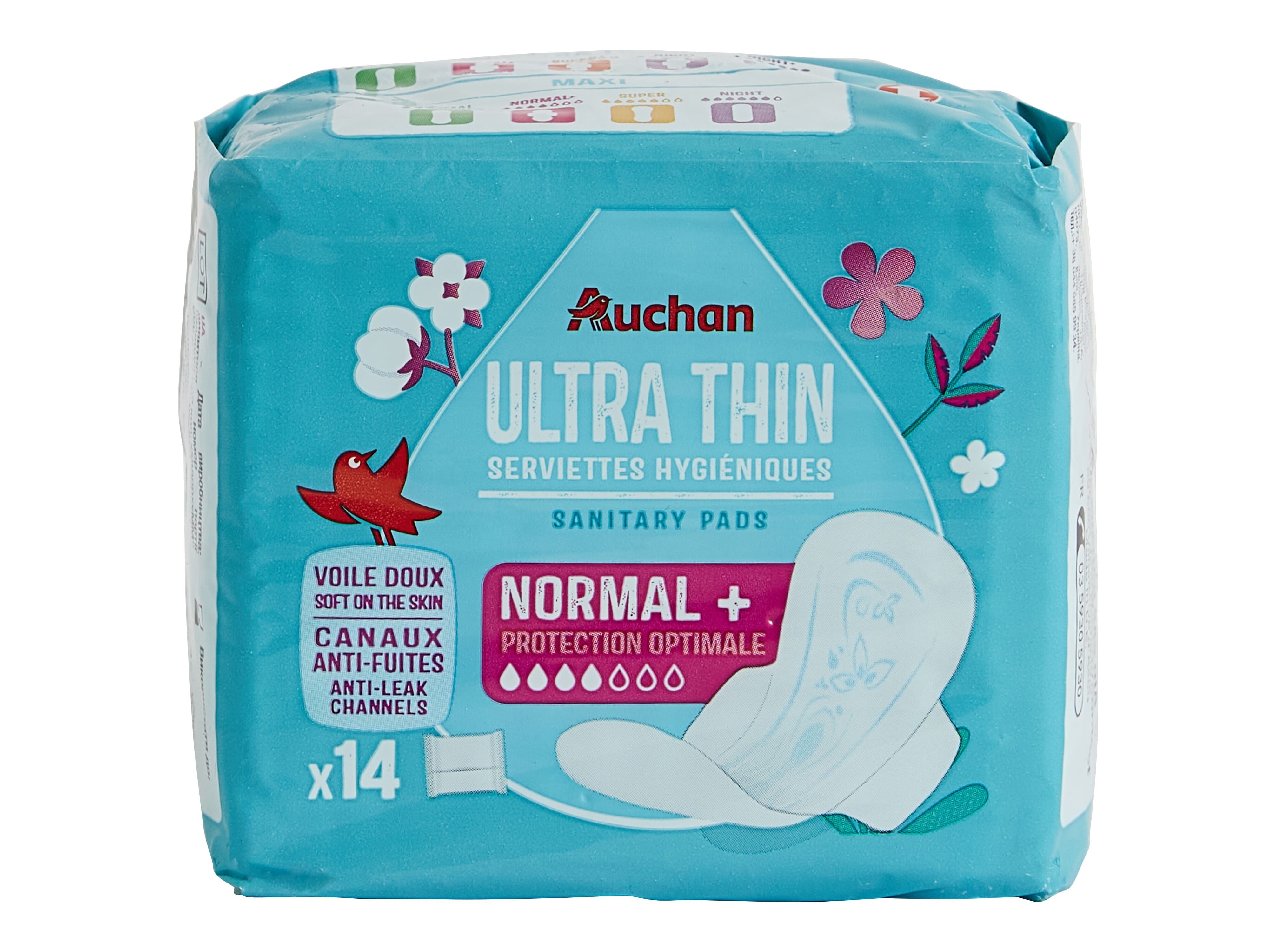 PENSOS HIGI&Eacute;NICOS AUCHAN ULTRA FINO NORMAL COM ABAS BOLSA 14UN