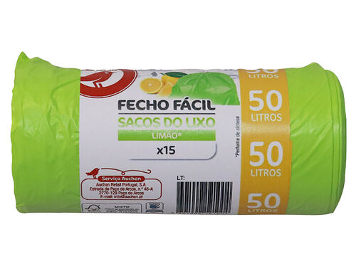 SACO LIXO AUCHAN LIMÃO FECHO FÁCIL 50L 15UN image number 0