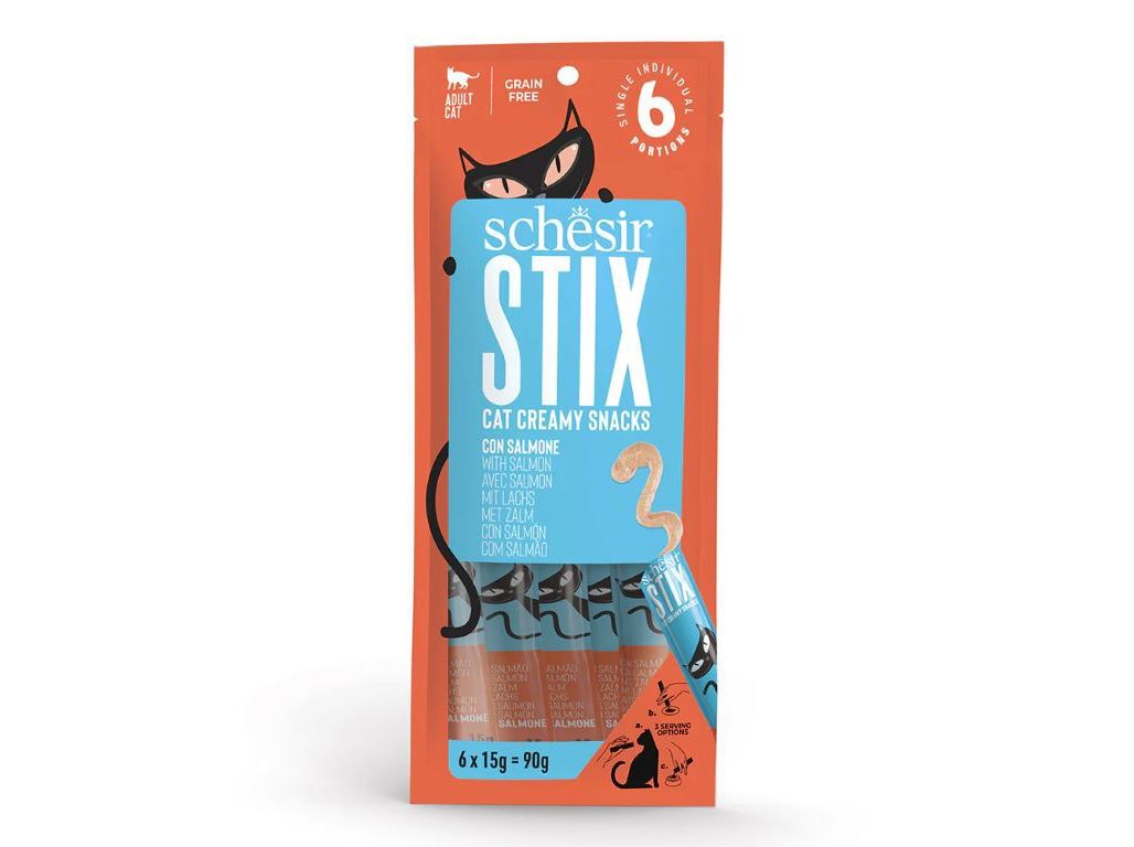 SNACK GATO SCHESIR STIX PUR&Eacute; SALM&Atilde;O 6X15G image number 0