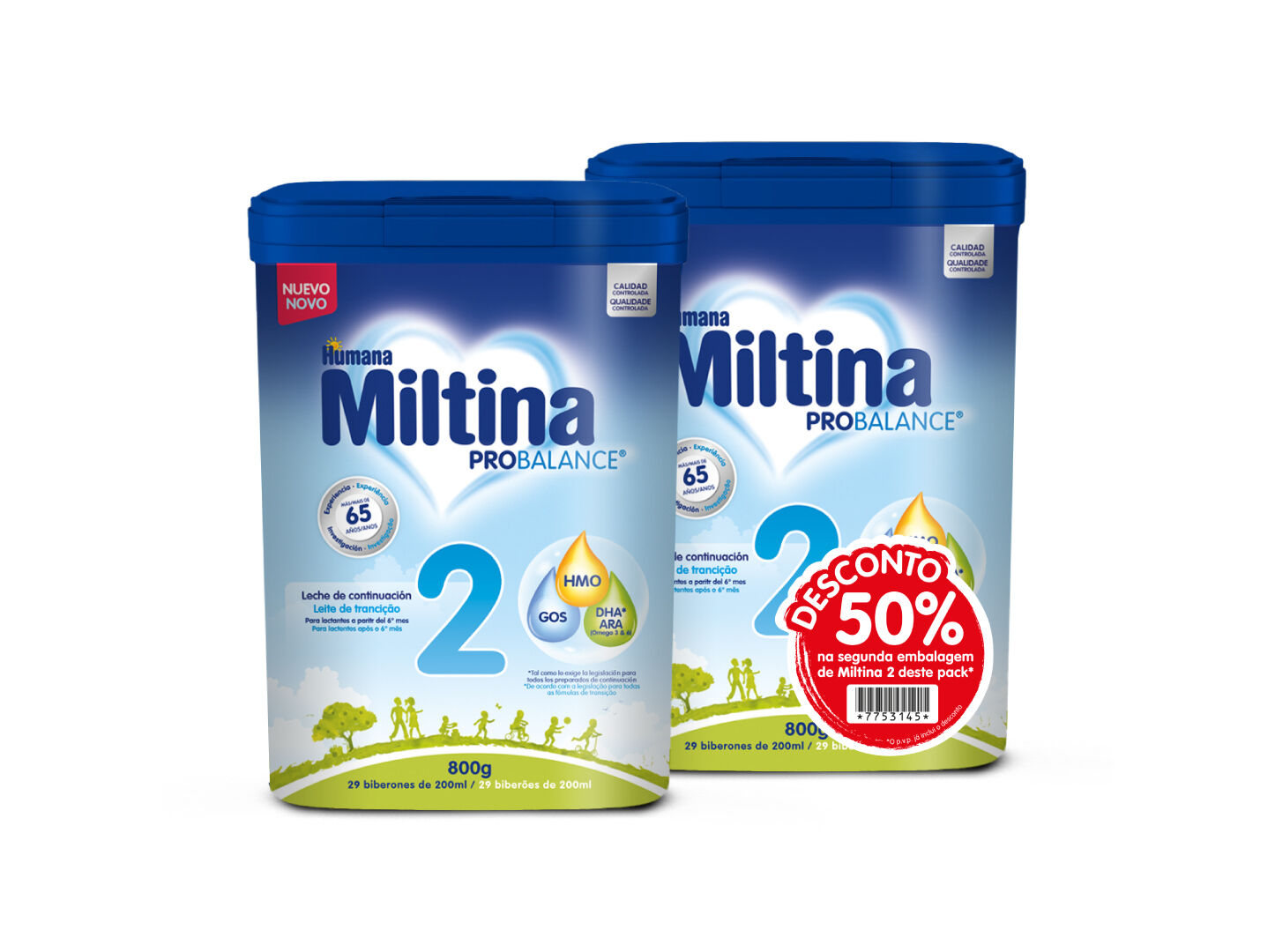 LEITE MILTINA 2 PROBALANCE 2X800G -50% 2&ordf;UN