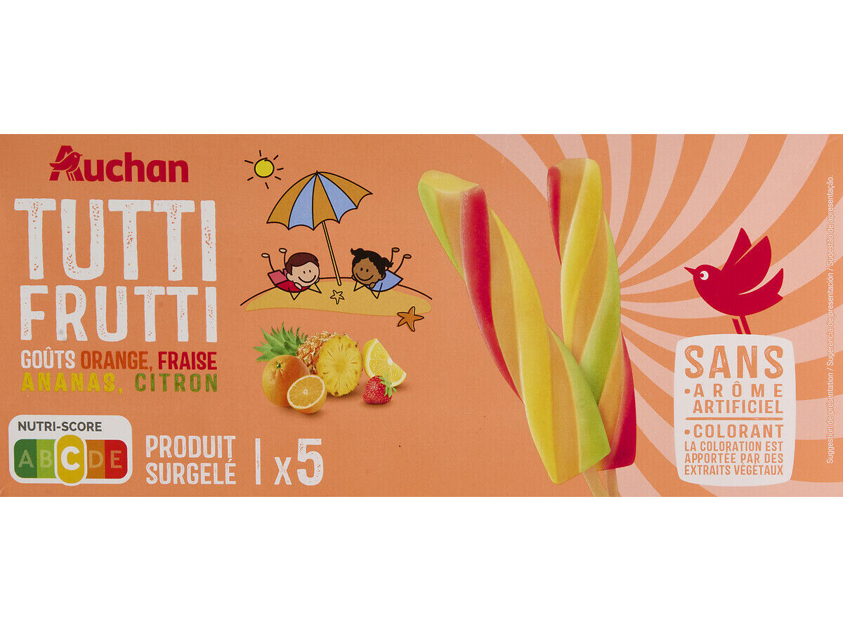GELADO AUCHAN TUTTI FRUTTI 5UN 375ML