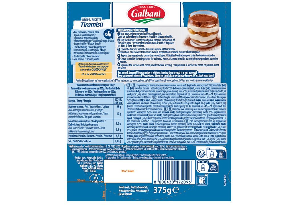 CREME MASCARPONE GALBANI TIRAMIS&Uacute; 375G image number 1