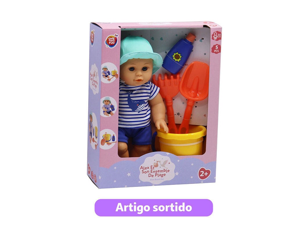 BONECO BEB&Eacute; ONE TWO FUN COM ACESS&Oacute;RIO PRAIA 30CM MODELOS SORTIDOS image number 1