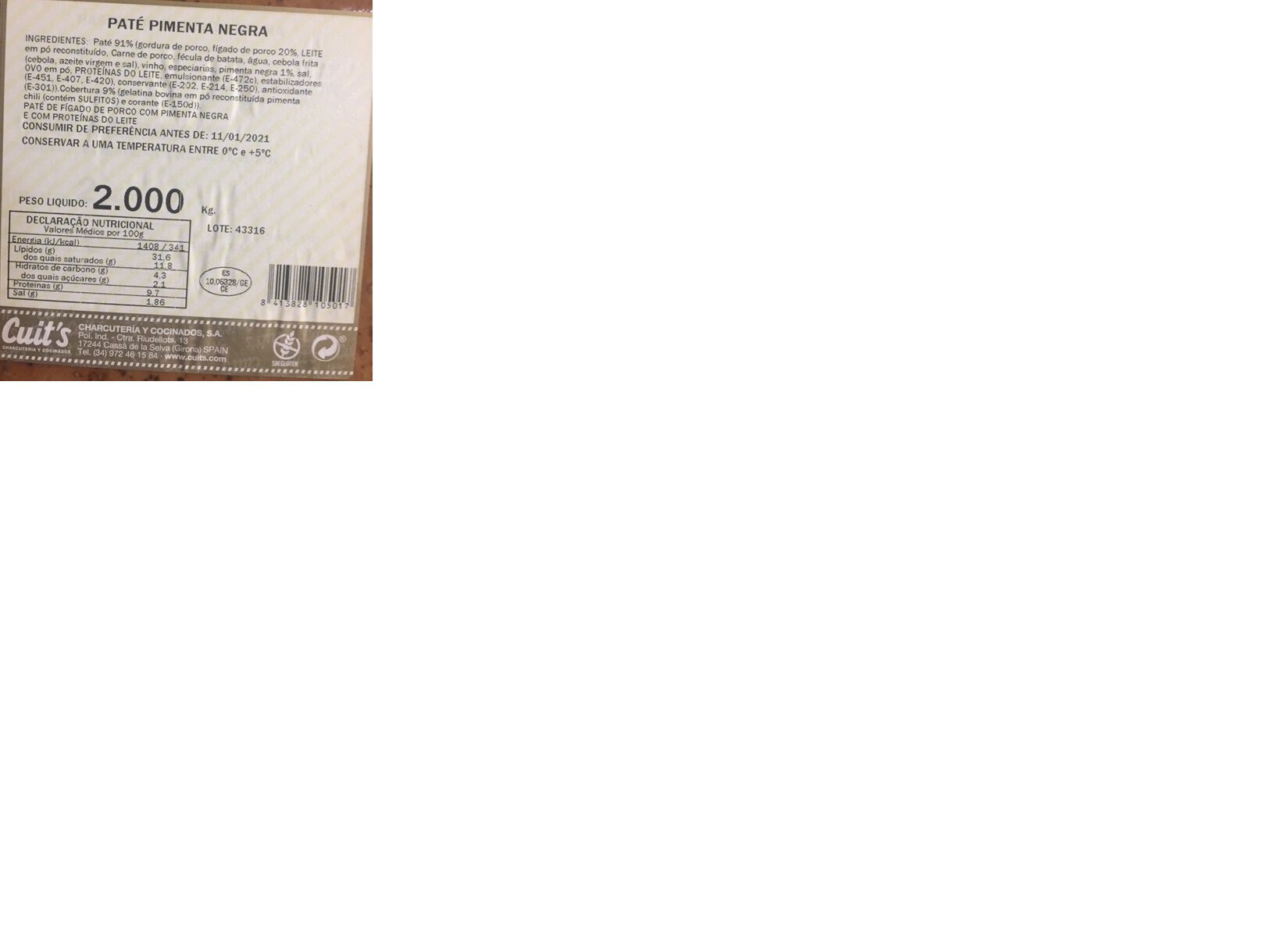 PAT&Eacute; COM PIMENTA CUIT'S NEGRA KG image number 1