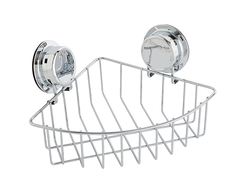 PRATELEIRA DE PAREDE DE CANTO COM 2 VENTOSAS ACTUEL CROMADO PRATEADO