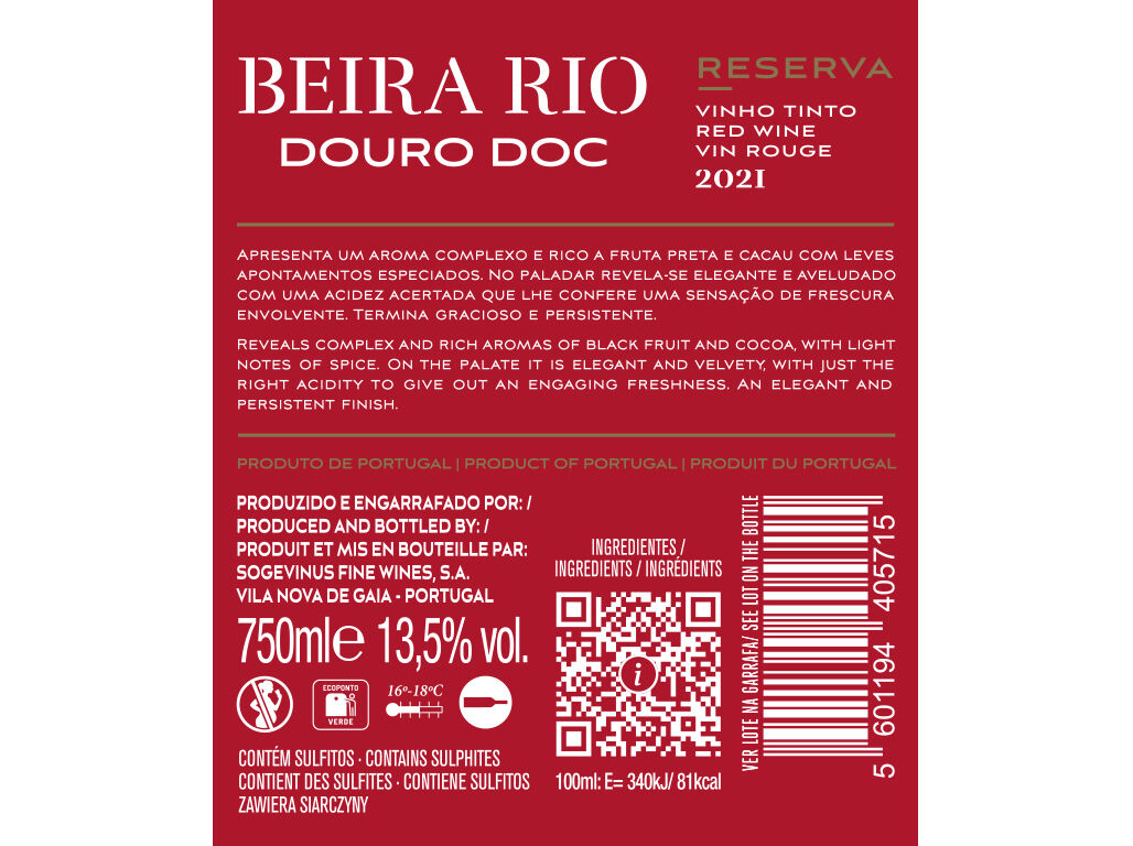 VINHO TINTO BEIRA RIO DOURO 0.75L image number 1