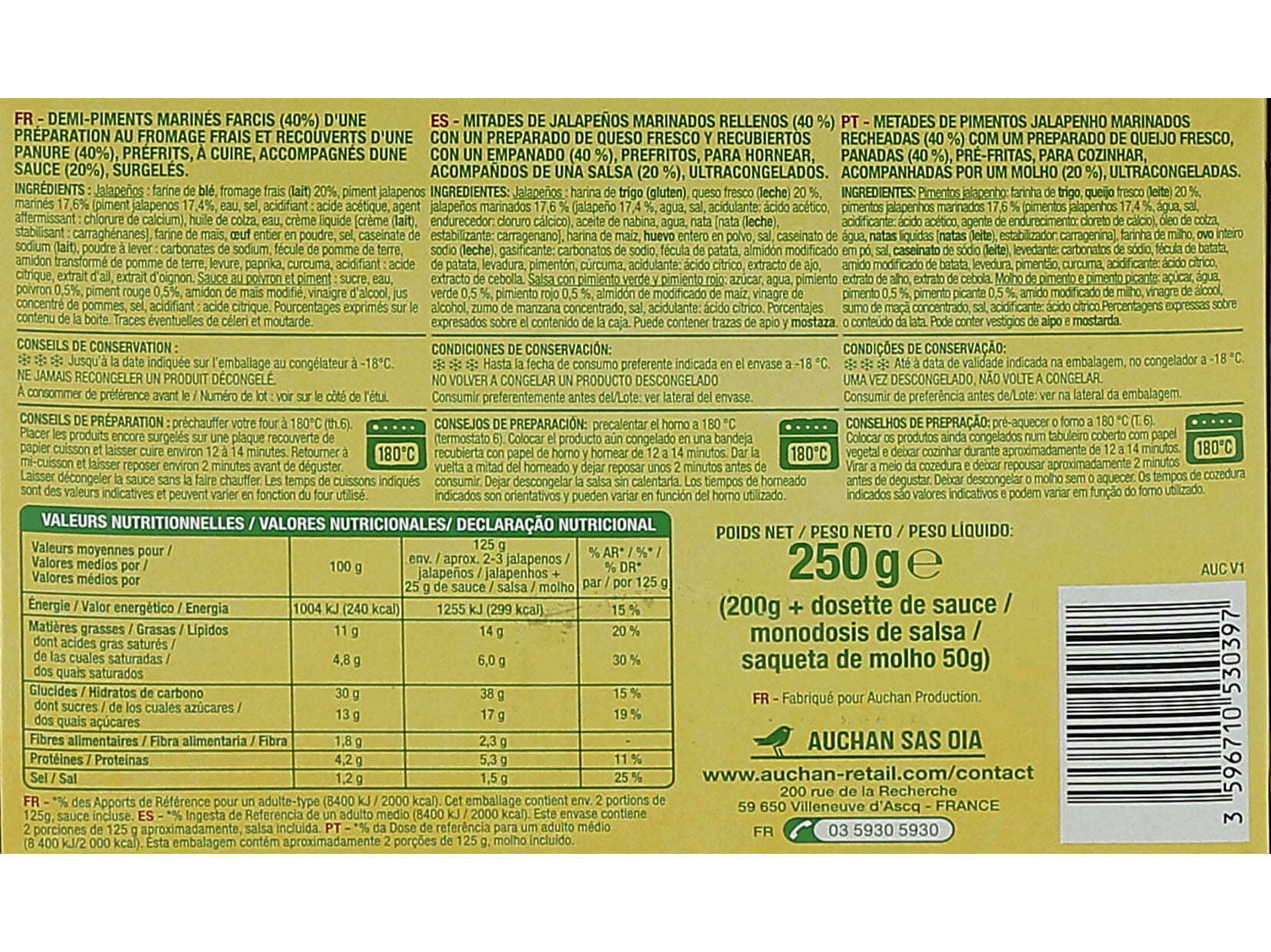 JALAPE&Ntilde;OS AUCHAN MARINADOS COM MOLHO PICANTE 250G image number 2