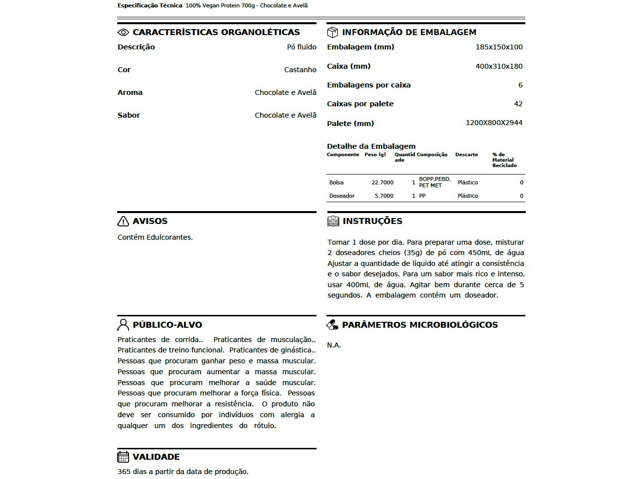 PROTEINA VEGETAL PROZIS CHOCOLATE E AVEL&Atilde; 700G image number 2