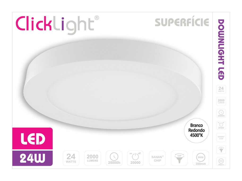 DOWNLIGHT SUPERF LED CLICKLIGHT REDONDO BRANCA 24W image number 1