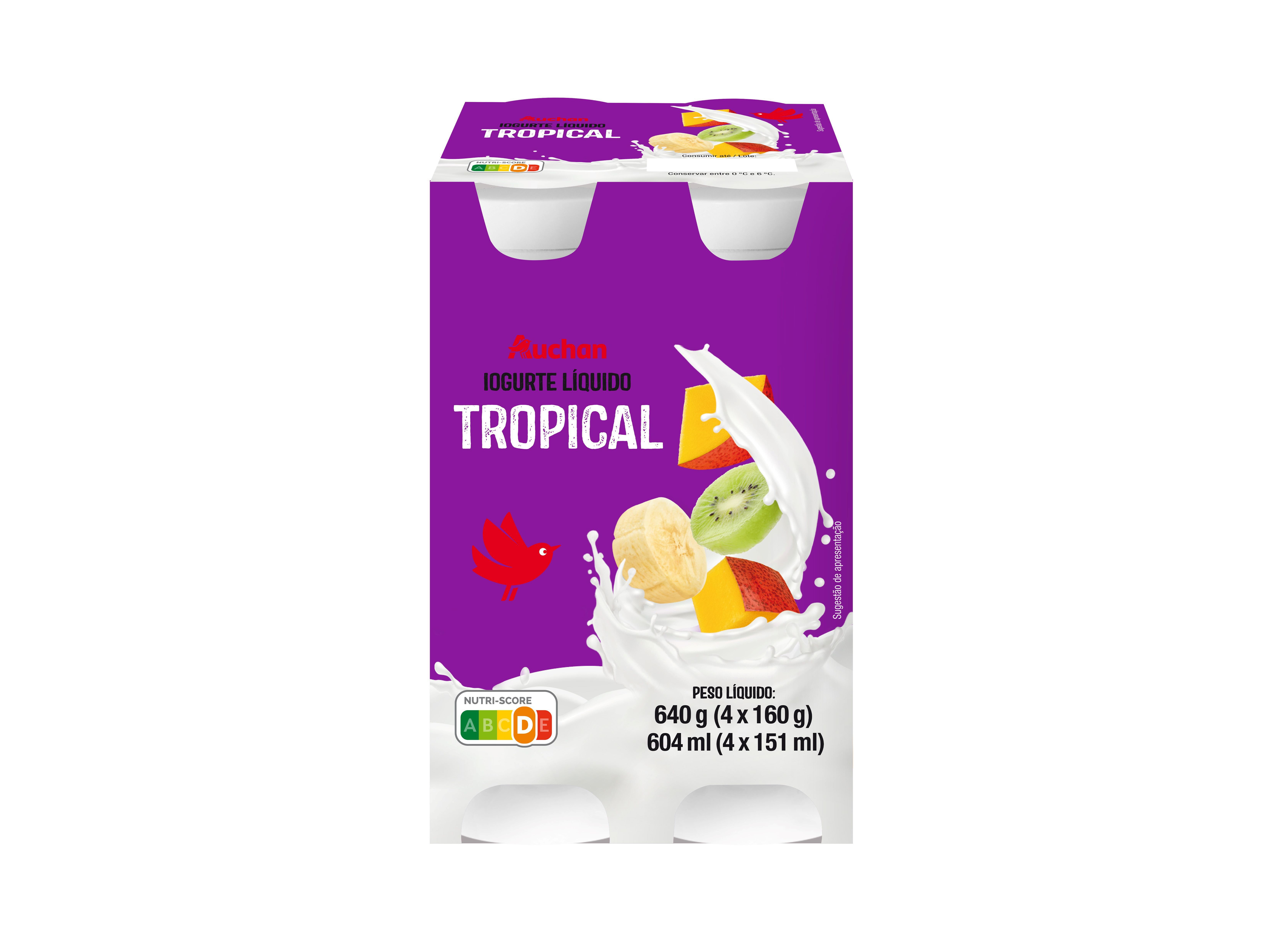 IOGURTE LIQUIDO AUCHAN TROPICAL 4X160G image number 0