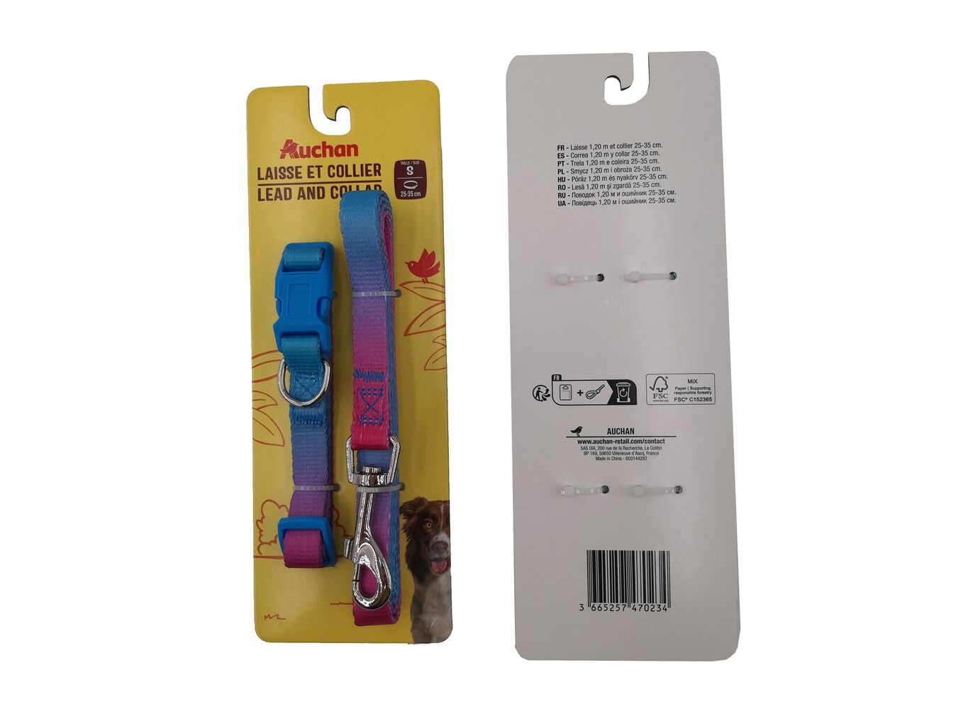 COLEIRA 25-35CM AUCHAN AZUL + TRELA 1.5X120CM image number 1