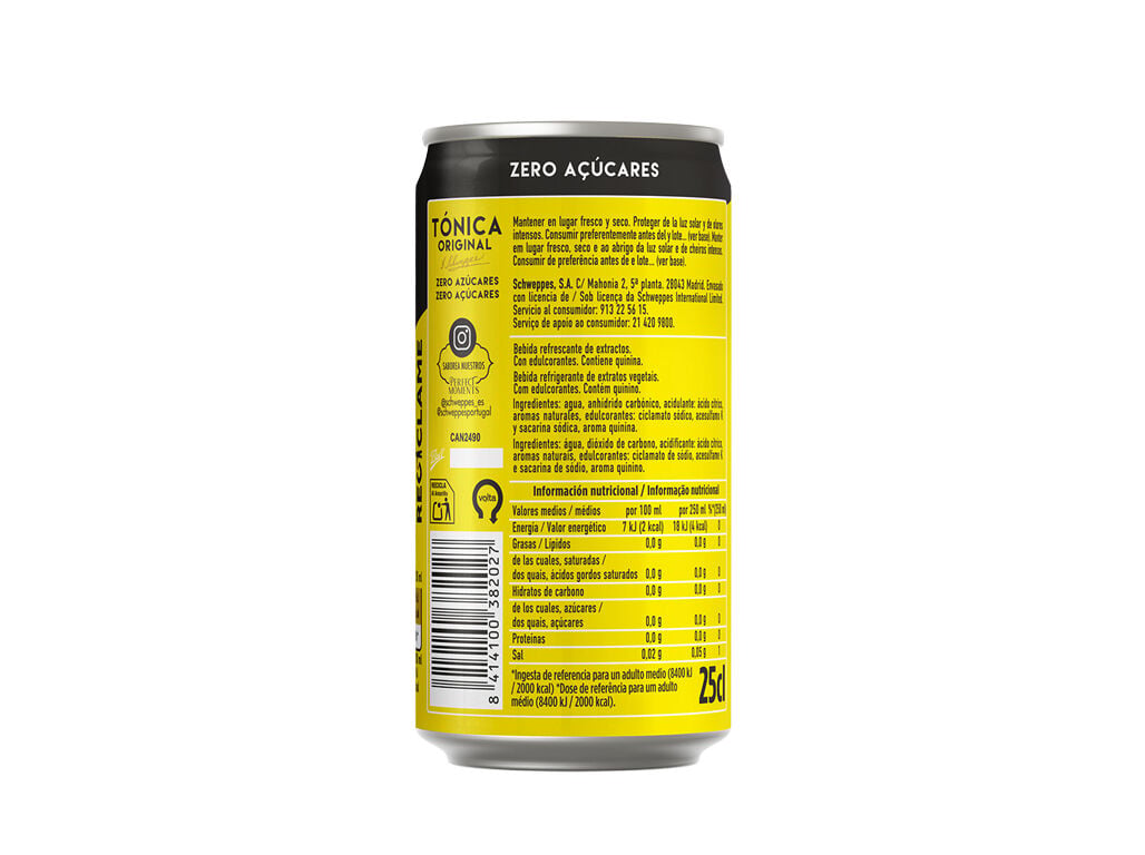 &Aacute;GUA T&Oacute;NICA SCHWEPPES ZERO LATA 0.25L (SDR) image number 1