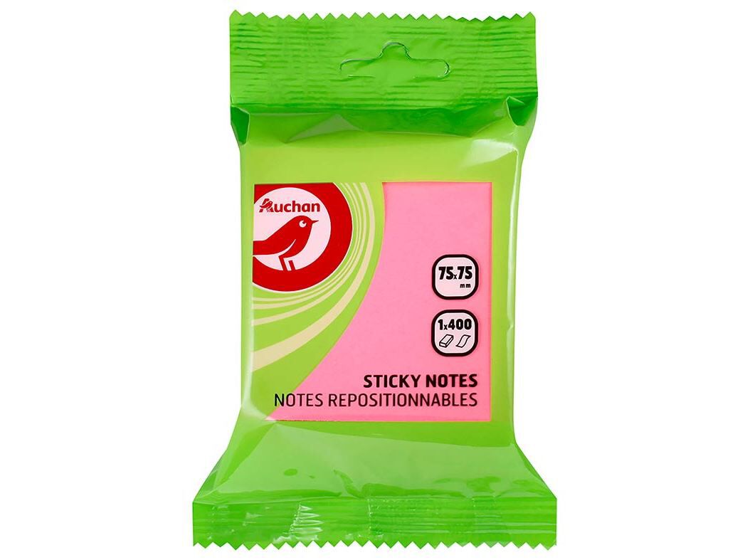 BLOCO DE NOTAS AUCHAN 400 FOLHAS ADERENTES 75X75MM