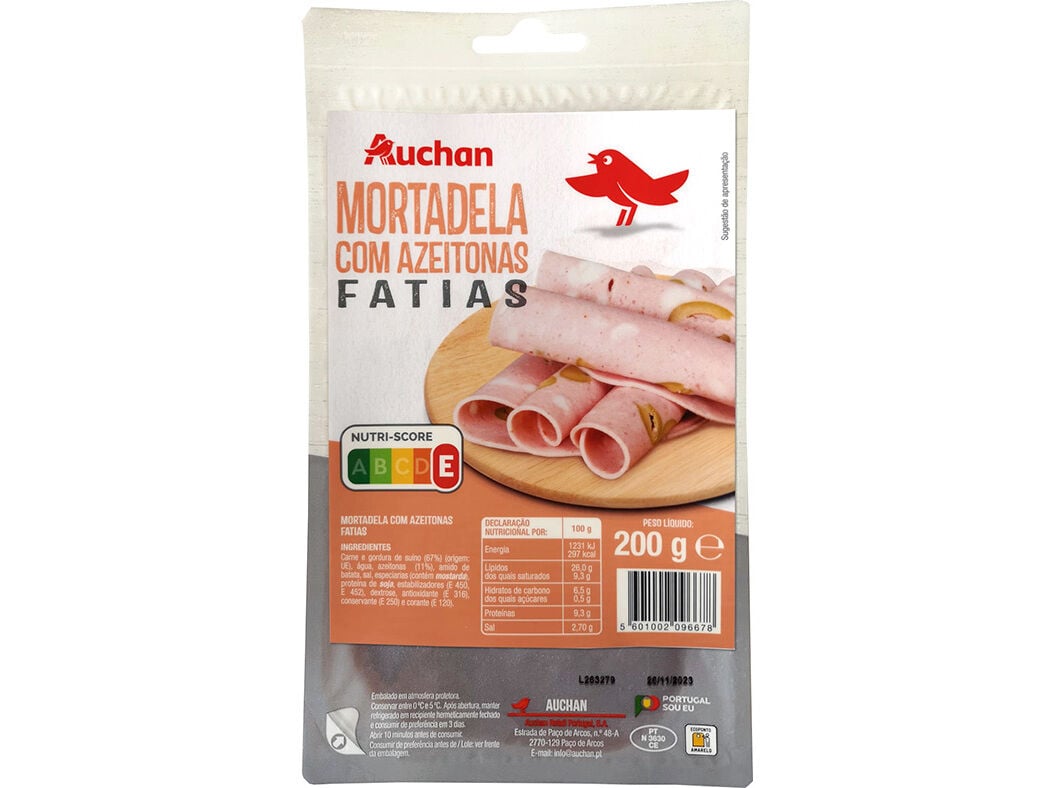 MORTADELA COM AZEITONAS AUCHAN FATIAS 200G
