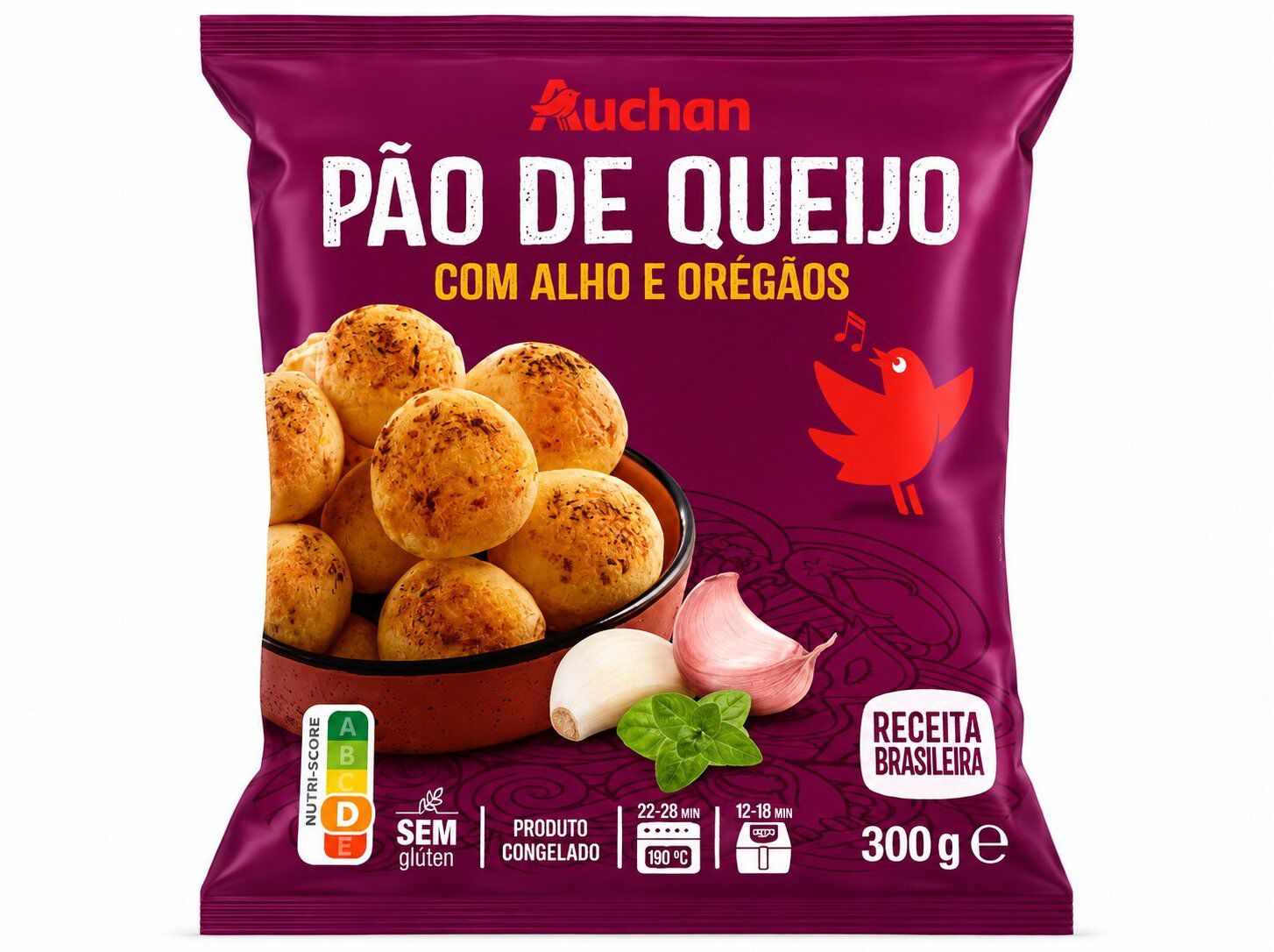 P&Atilde;O DE QUEIJO AUCHAN ALHO E OREG&Atilde;OS SEM GL&Uacute;TEN 300G