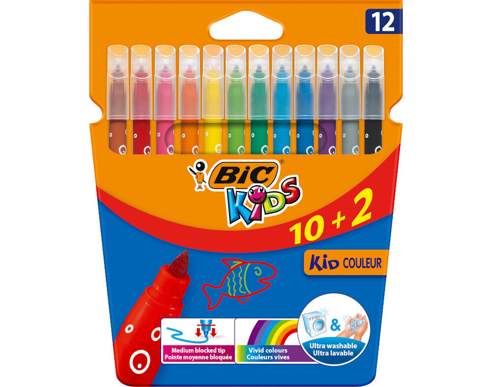 MARCADORES DE COLORIR KIDS BIC PONTA M&Eacute;DIA LAV&Aacute;VEL 12 UNIDADES image number 0
