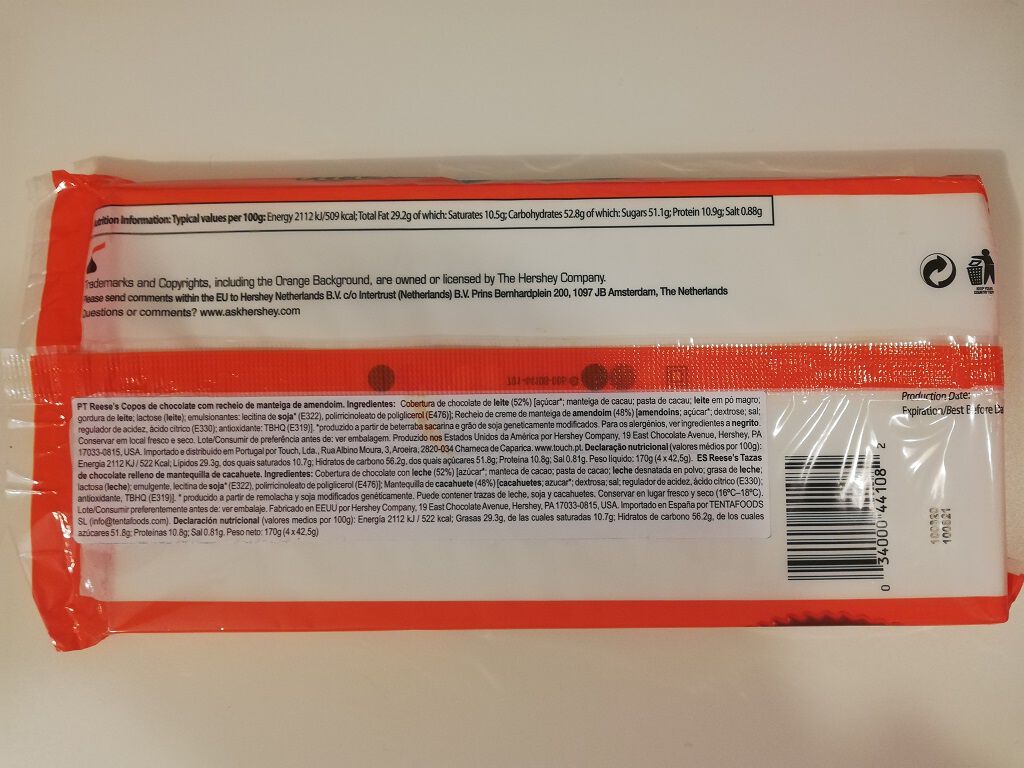 CHOCOLATE REESE'S DE LEITE COM MANTEIGA AMENDOIM 4PACK 170G image number 1