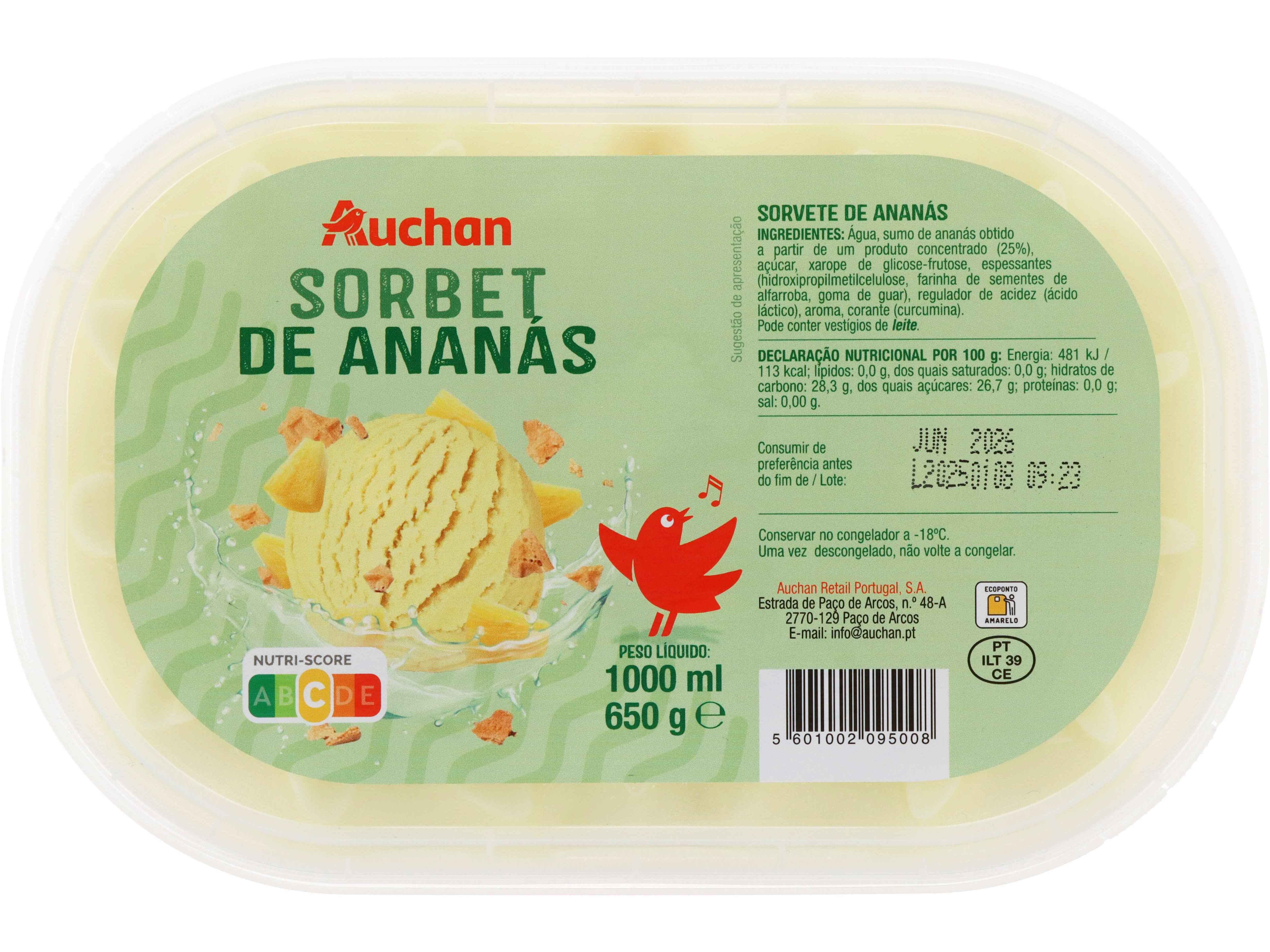 SORBET AUCHAN DE ANAN&Aacute;S 1L
