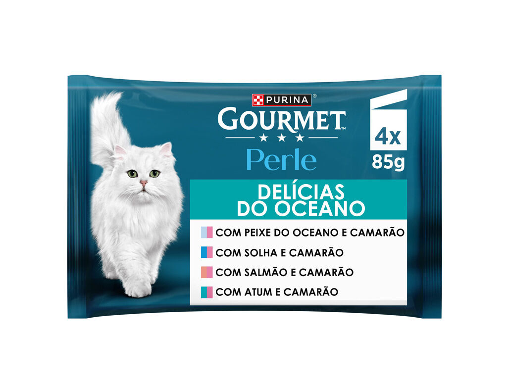 COMIDA H&Uacute;MIDA PARA GATO GOURMET PERLE DELICIAS DO OCEANO 4X85G