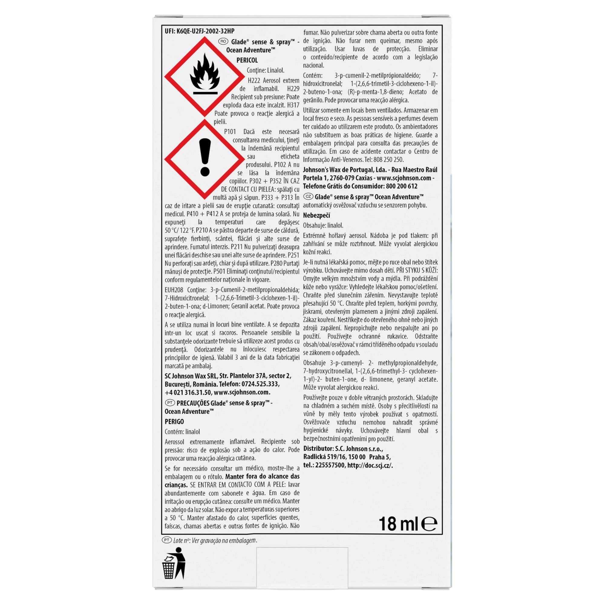 AMBIENTADOR SENSE&SPRAY APARELHO GLADE OCEAN ADVENTURE 18ML image number 1