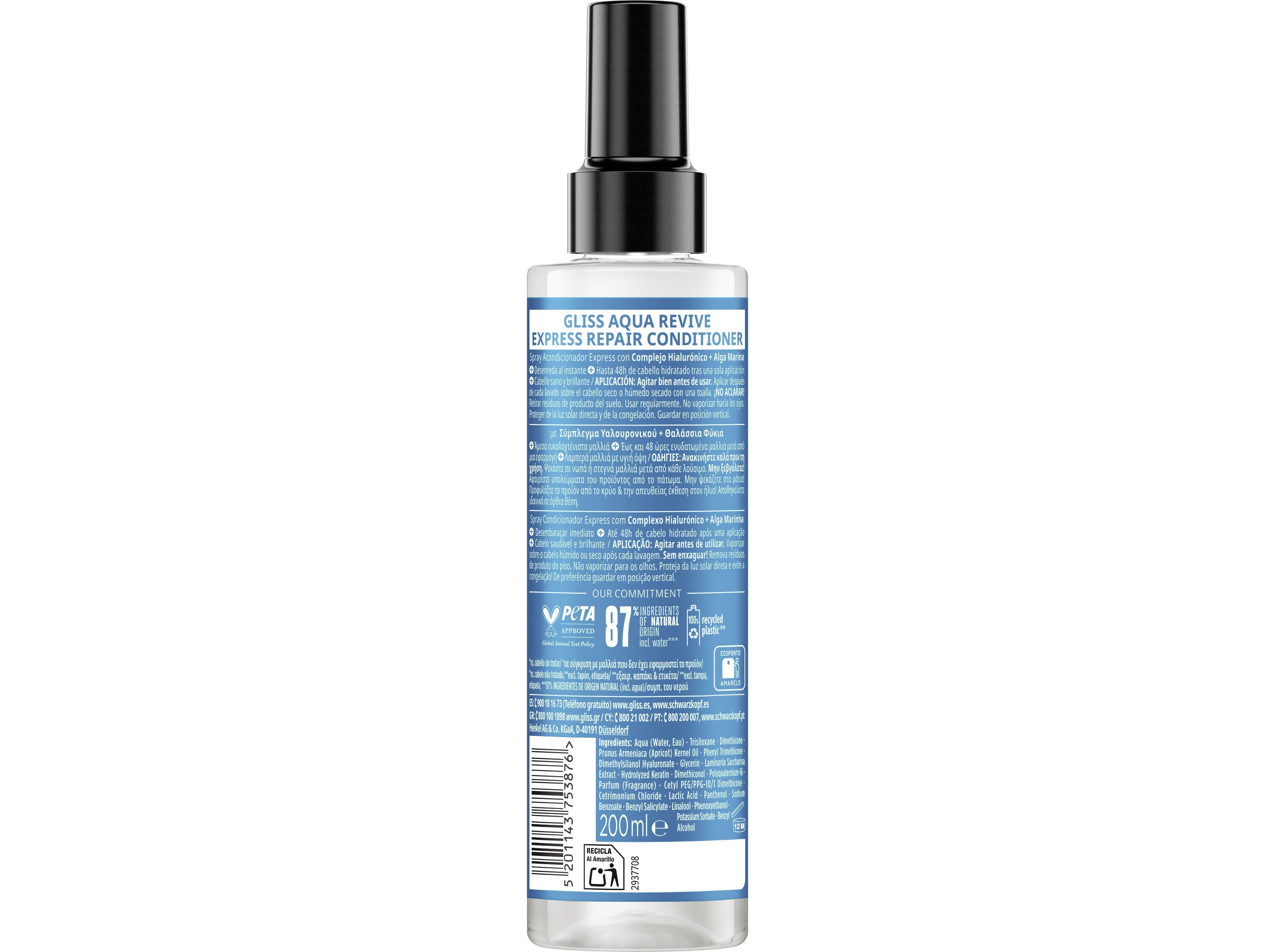 SPRAY CONDICIONADOR GLISS AQUA REVIVE 200ML image number 1