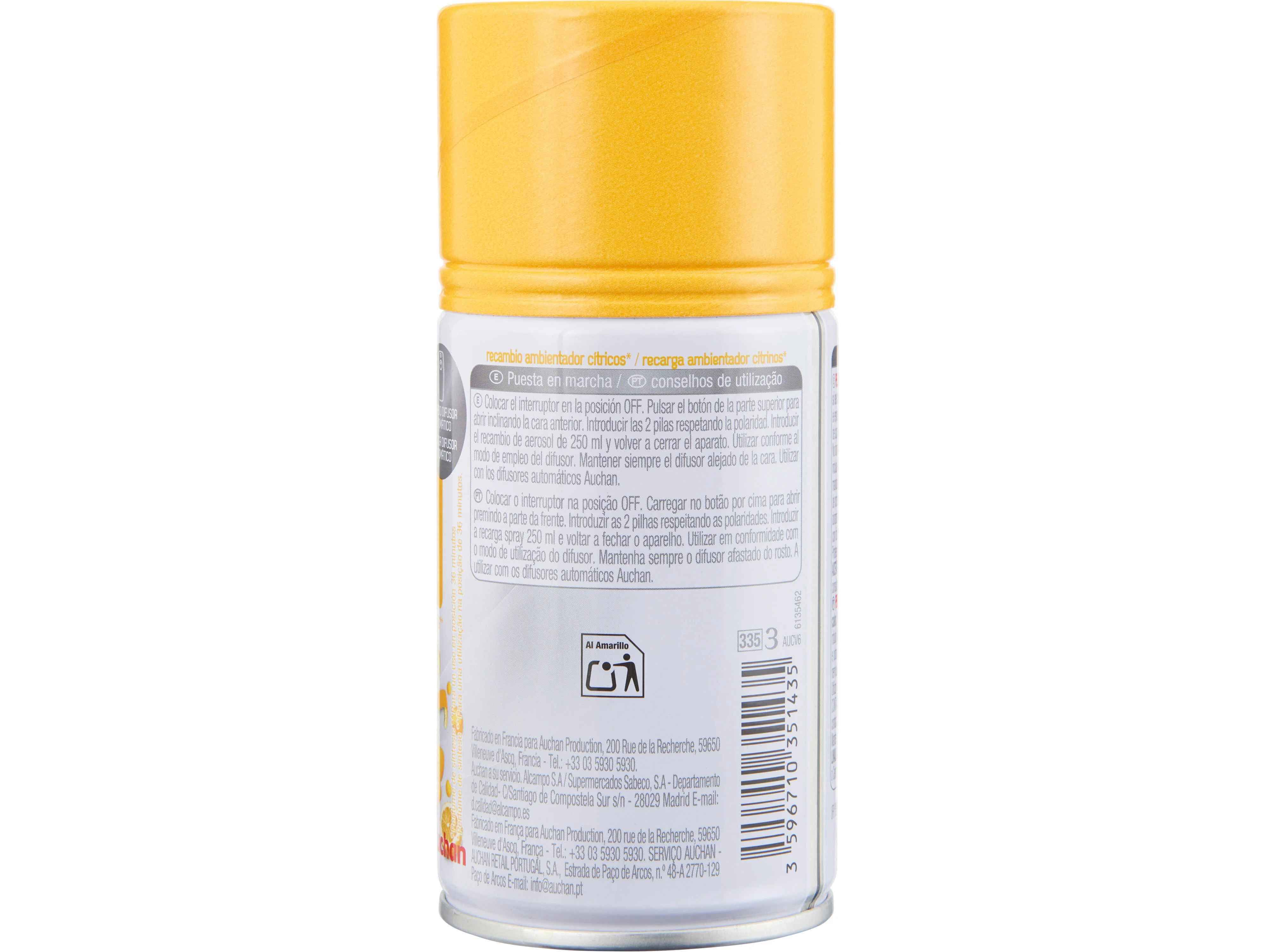 DIFUSOR AUCHAN AUTOM&Aacute;TICO RECARGA CITRINOS 250ML image number 1