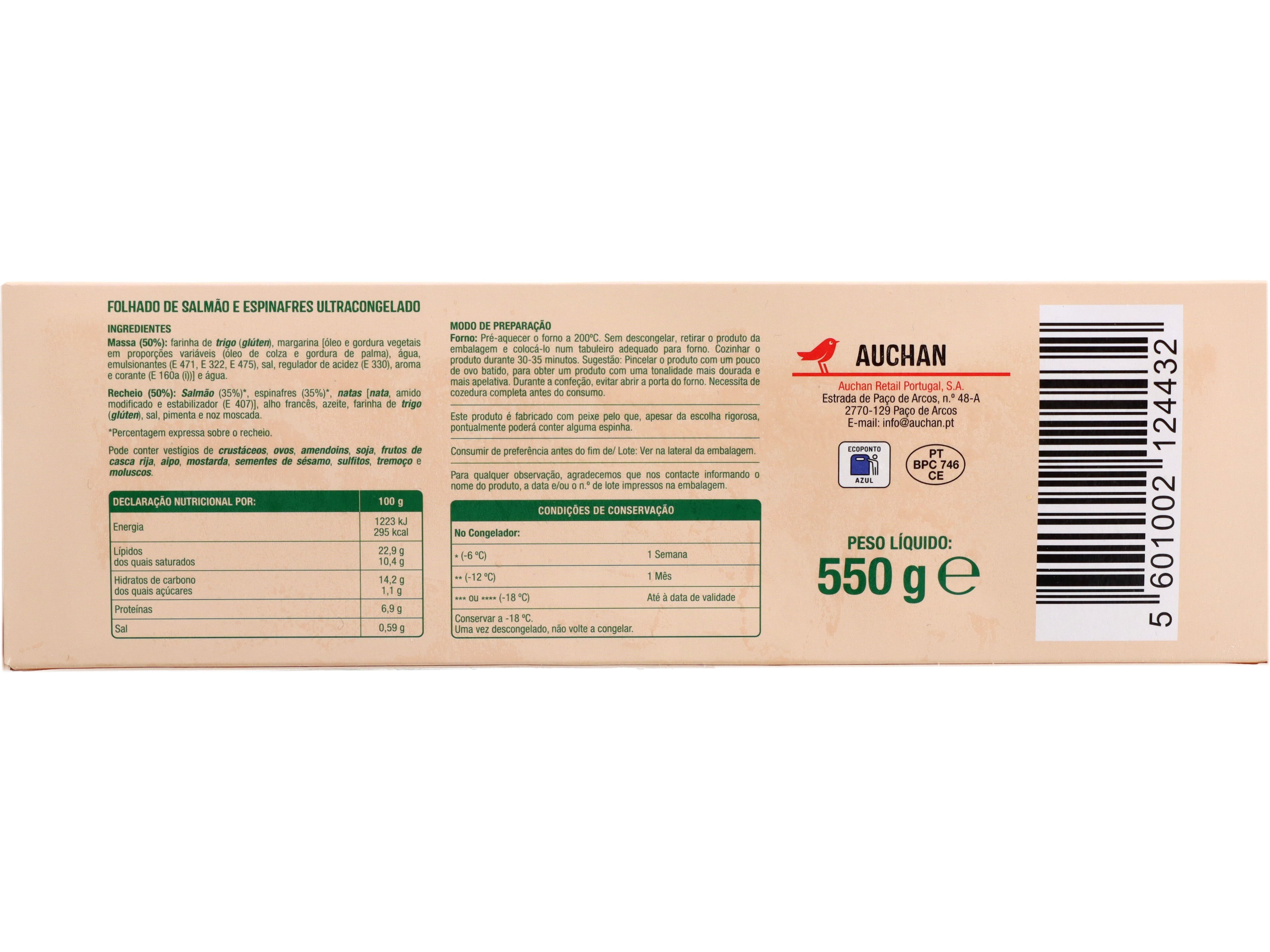FOLHADO AUCHAN SALM&Atilde;O E ESPINAFRES 550G image number 1