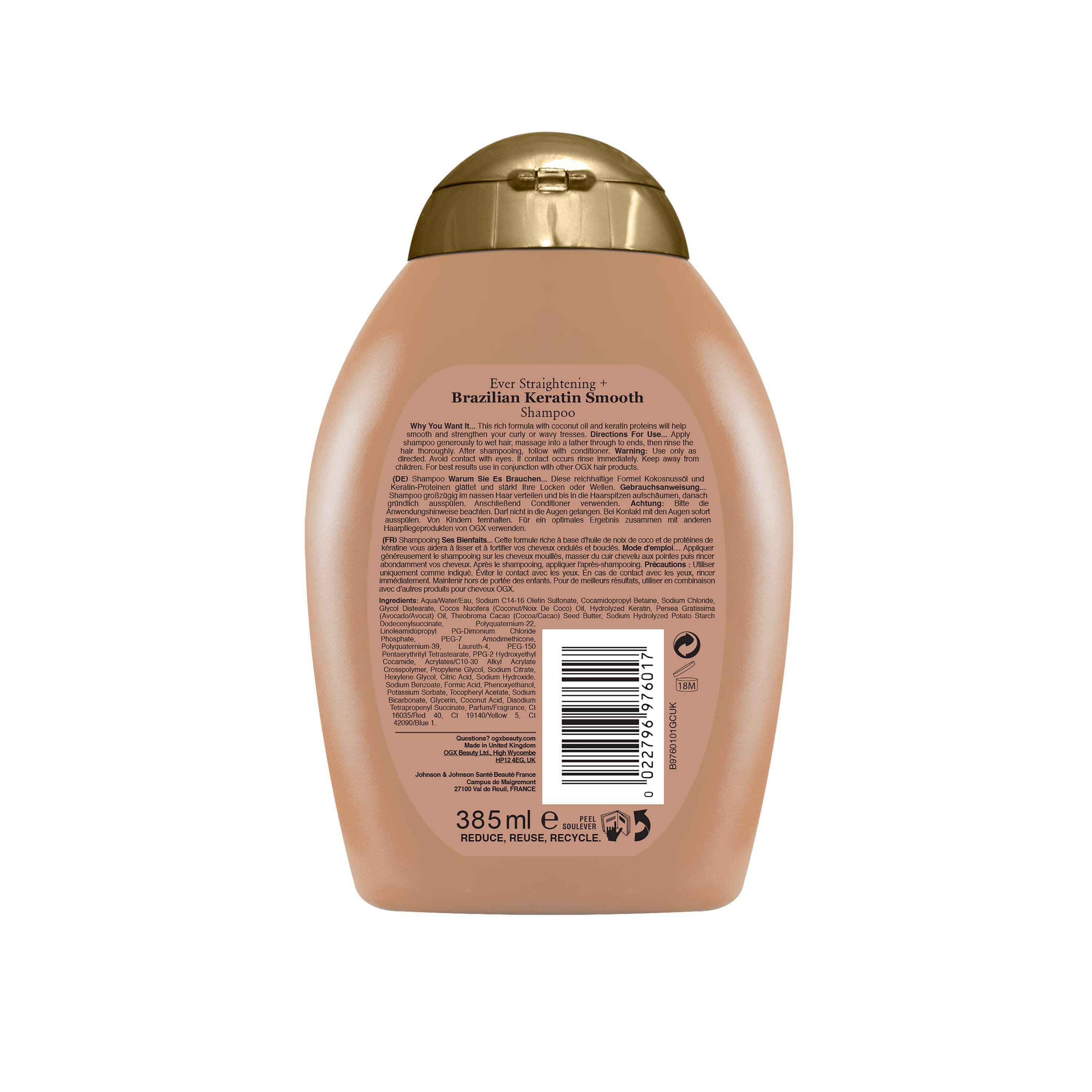 CHAMP&Ocirc; OGX QUERATINA BRASILEIRA SEM SULFATOS 385ML image number 1