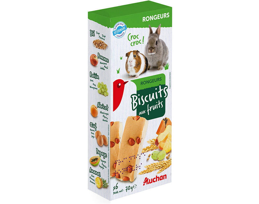 BISCOITOS PARA ROEDORES AUCHAN COM FRUTAS PACK 6 UNIDADES