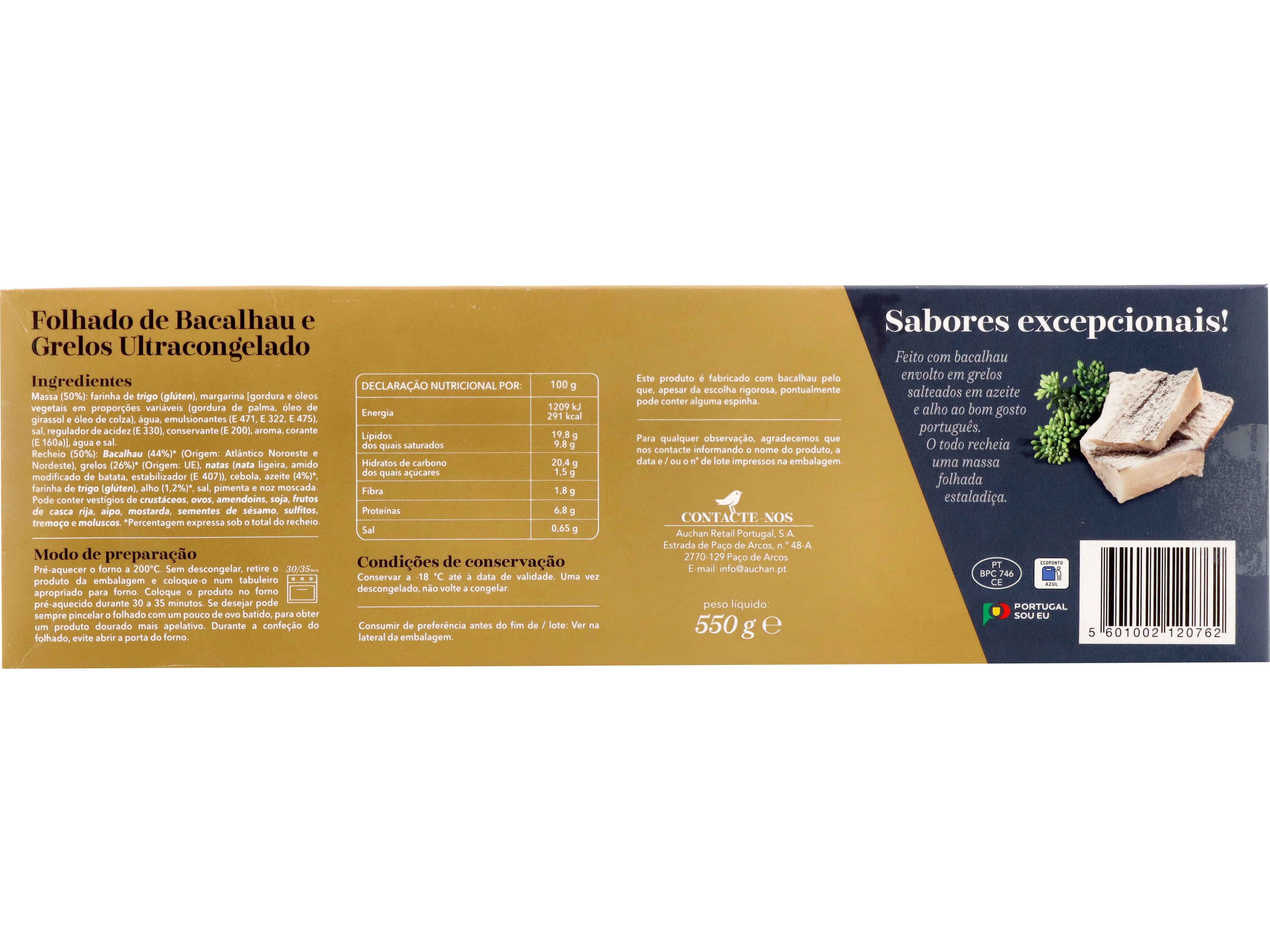 FOLHADO AUCHAN COLLECTION BACALHAU E GRELOS 550G image number 1