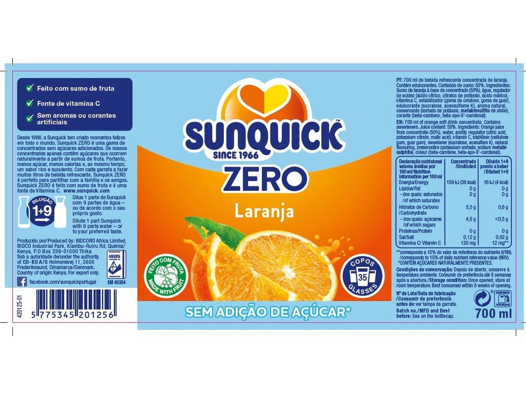 Concentrado Sunquick Laranja Zero 0.70l | Auchan