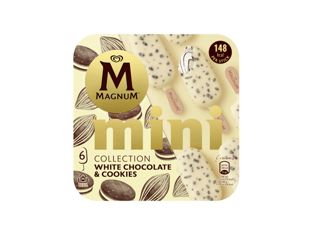 GELADO MAGNUM MINI CHOCOLATE BRANCO E COOKIES 6X55ML image number 0
