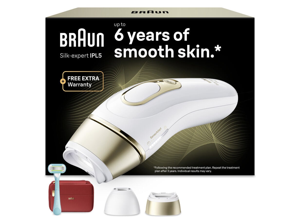 DEPILADORA BRAUN LUZ PULSADA S5 PL5221 BRANCO E DOURADO SILK EXPERT