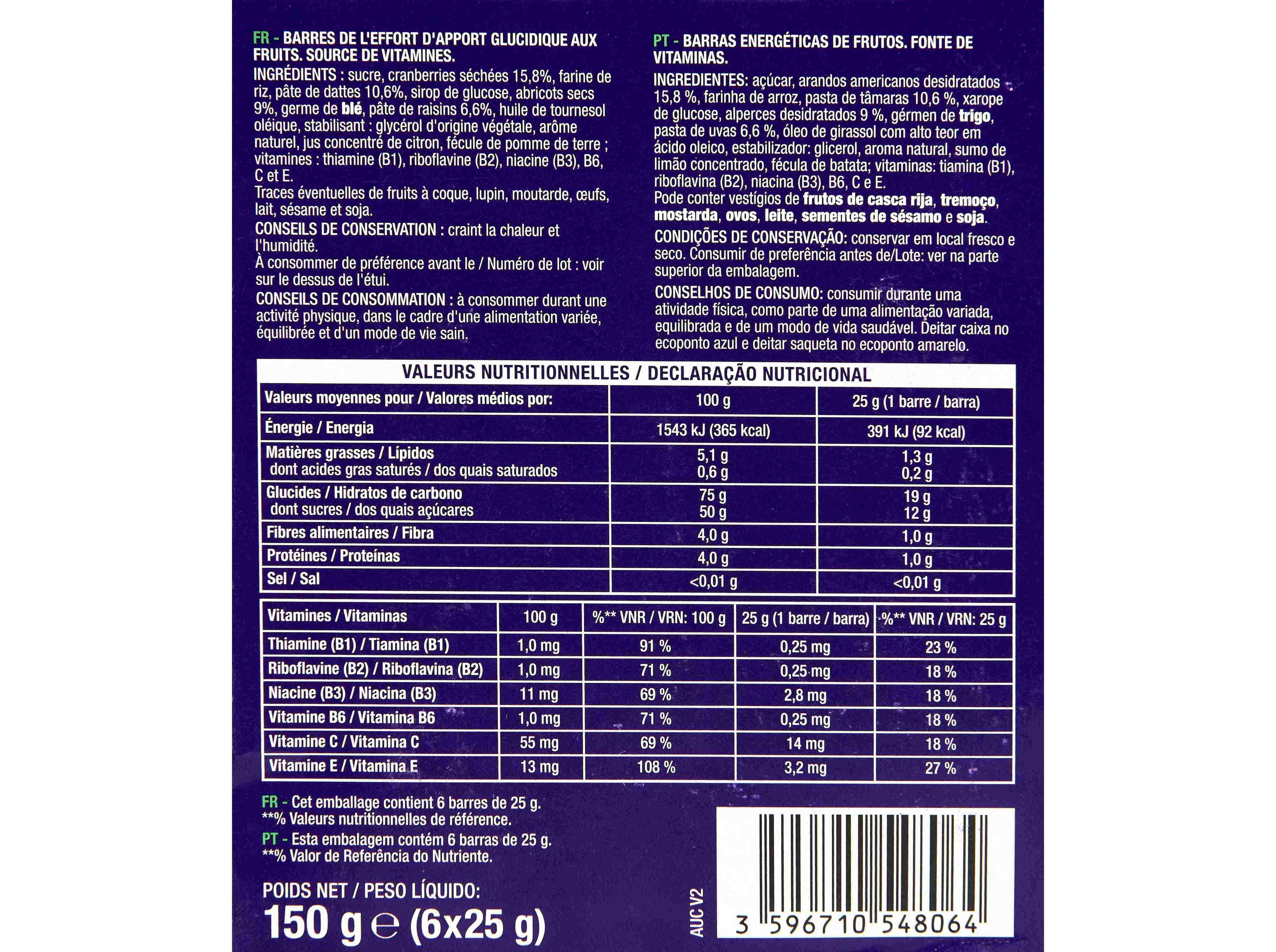 BARRAS AUCHAN EAT'N MOVE ENERGY FRUTOS VERMELHOS 6UN 150G image number 2