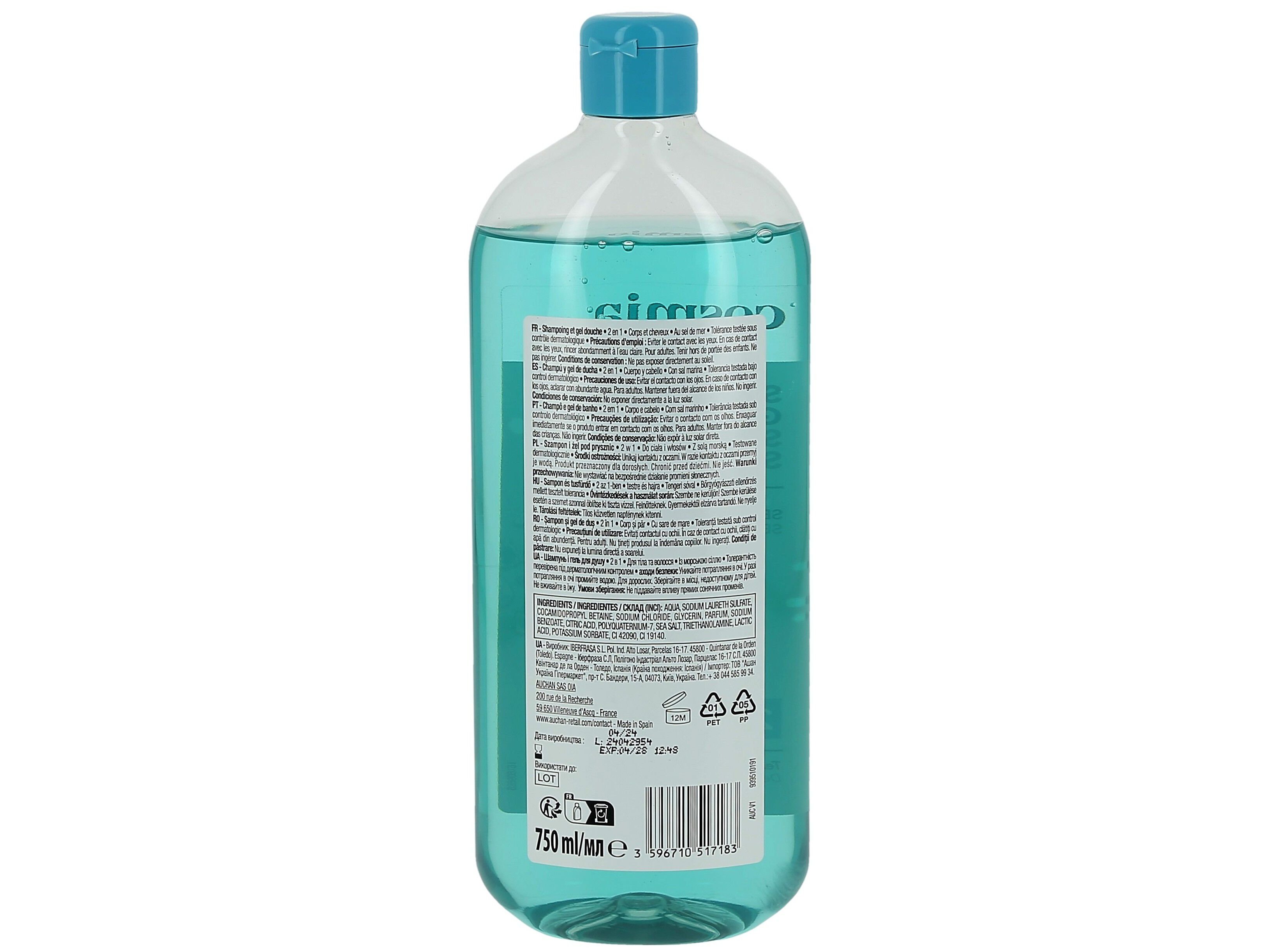 GEL BANHO COSMIA 2EM1 SAL MARINHO 750ML image number 1