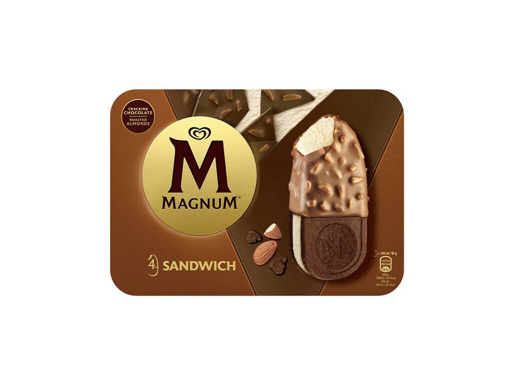 GELADO MAGNUM SANDWICH AM&Ecirc;NDOAS 4X140ML image number 0