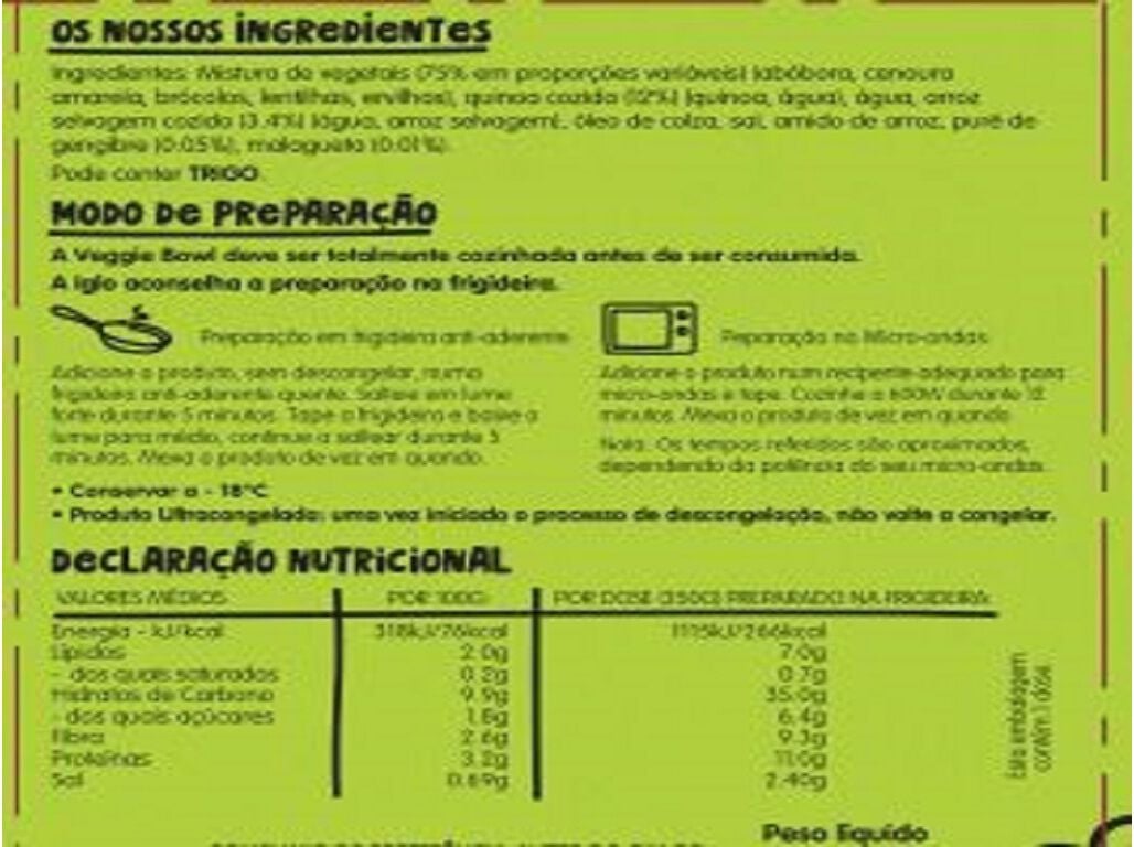 VEGGIE BOWL IGLO GREEN CUISINE QUINOA E AB&Oacute;BORA 350G image number 1