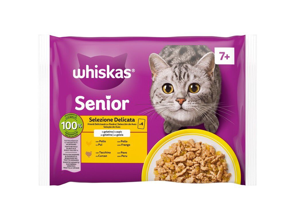 COMIDA H&Uacute;MIDA PARA GATO WHISKAS SENIOR AVES 4X85G