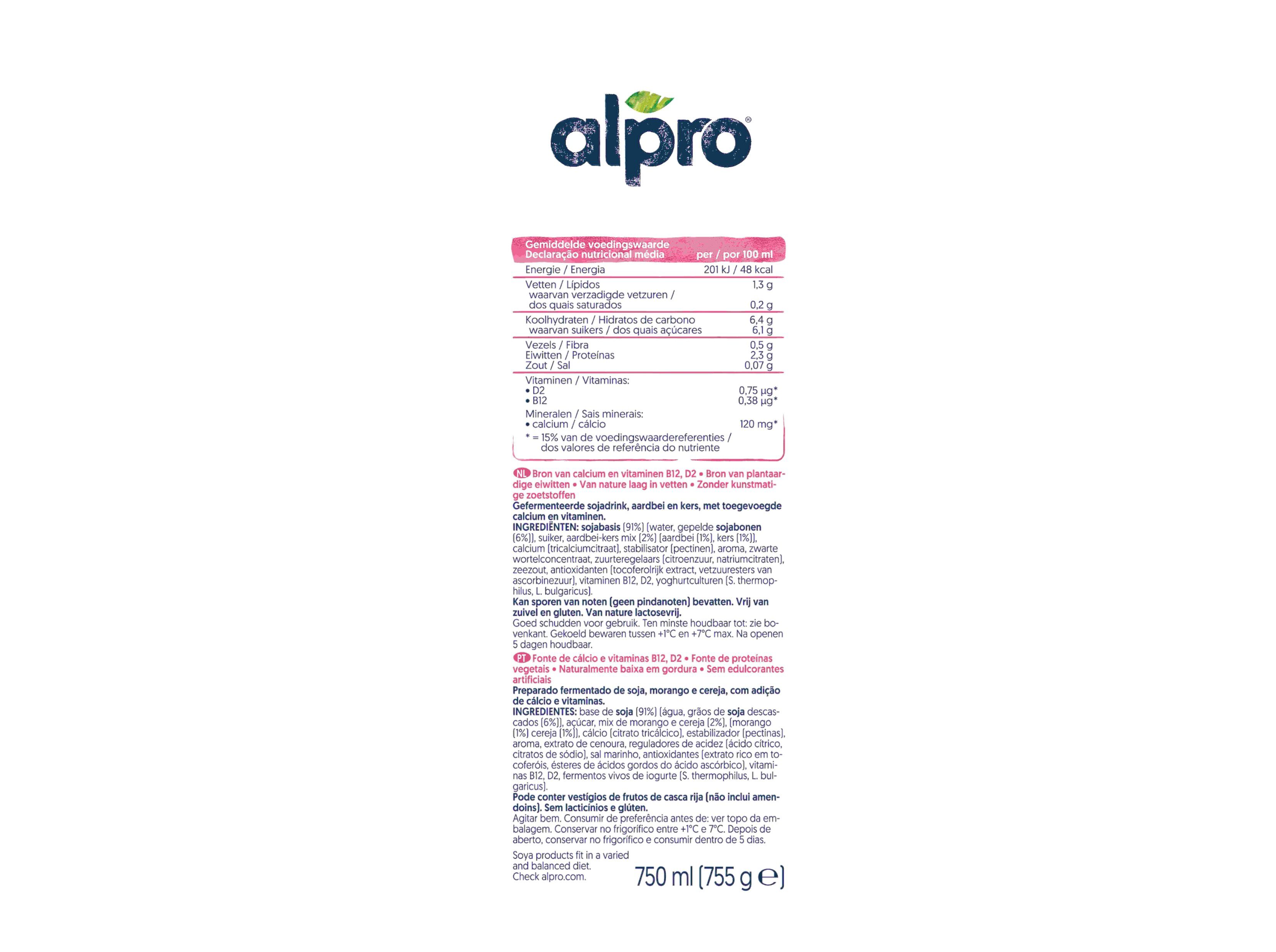 YOFU ALPRO LIQUIDO MORANGO CEREJA 750 ML image number 1